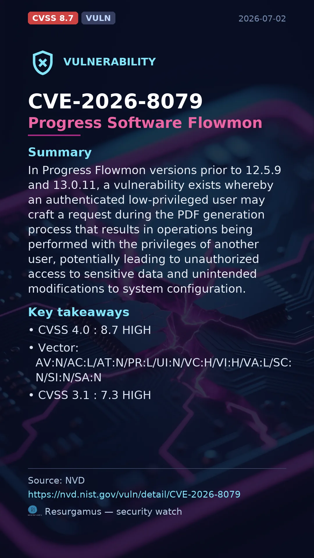 CVE-2026-8079 Progress Software Flowmon Vulnerability