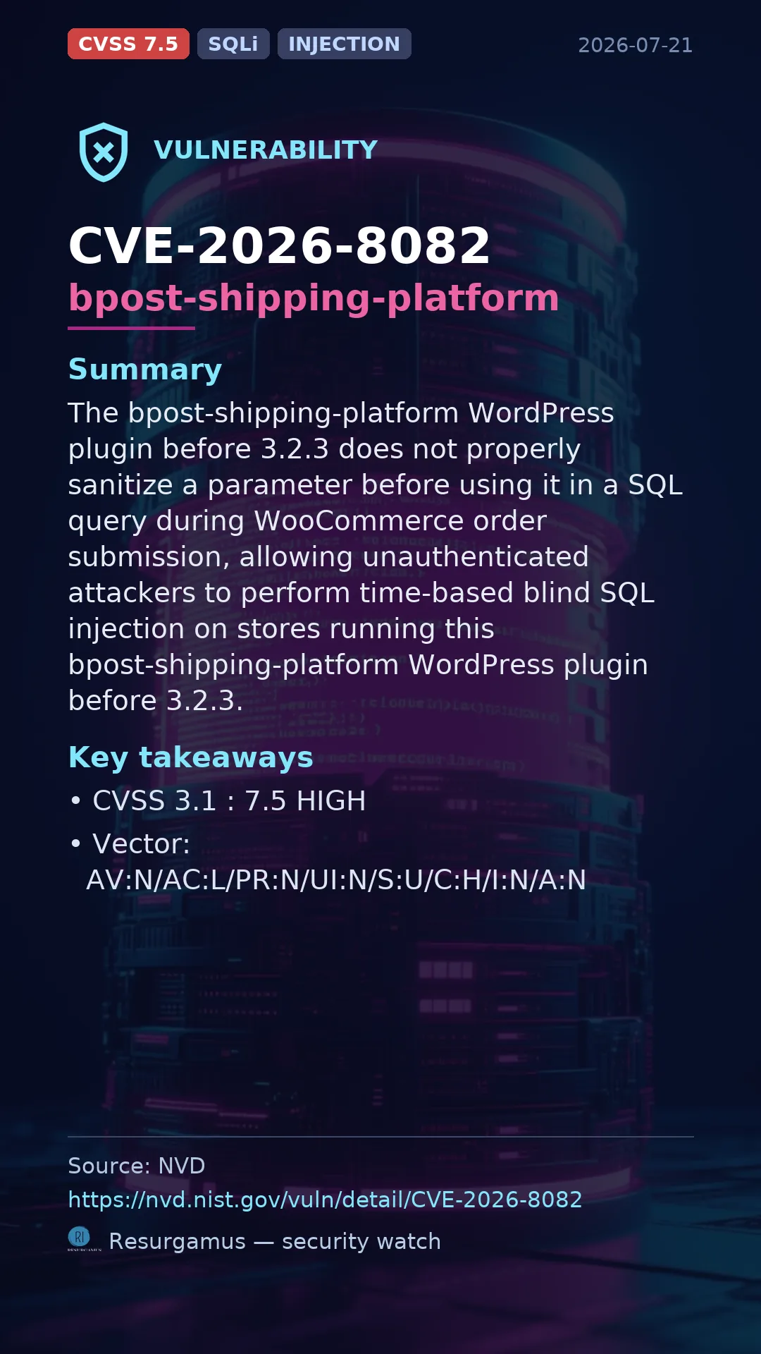 CVE-2026-8082 bpost-shipping-platform Vulnerability