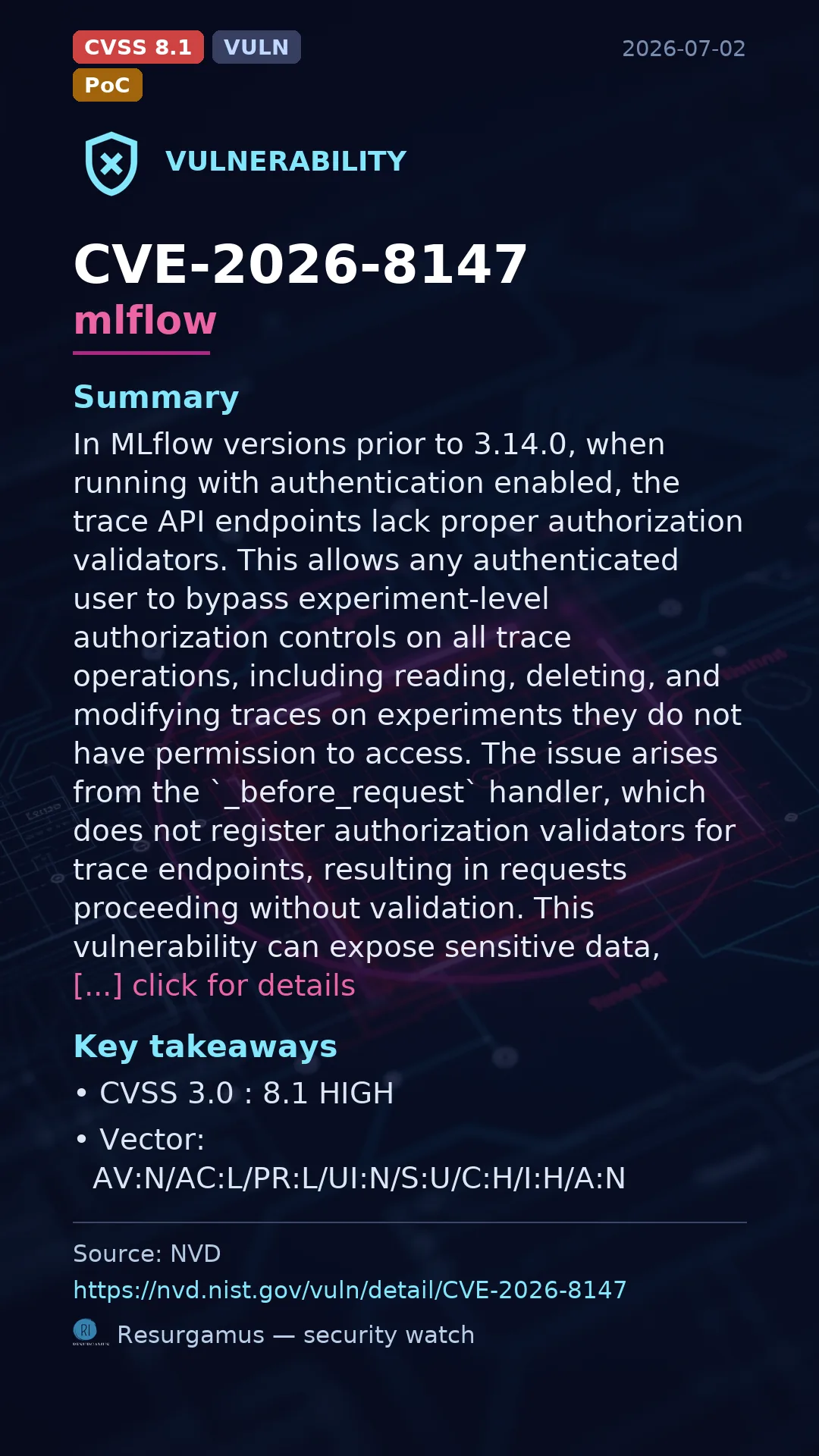 CVE-2026-8147 mlflow Vulnerability