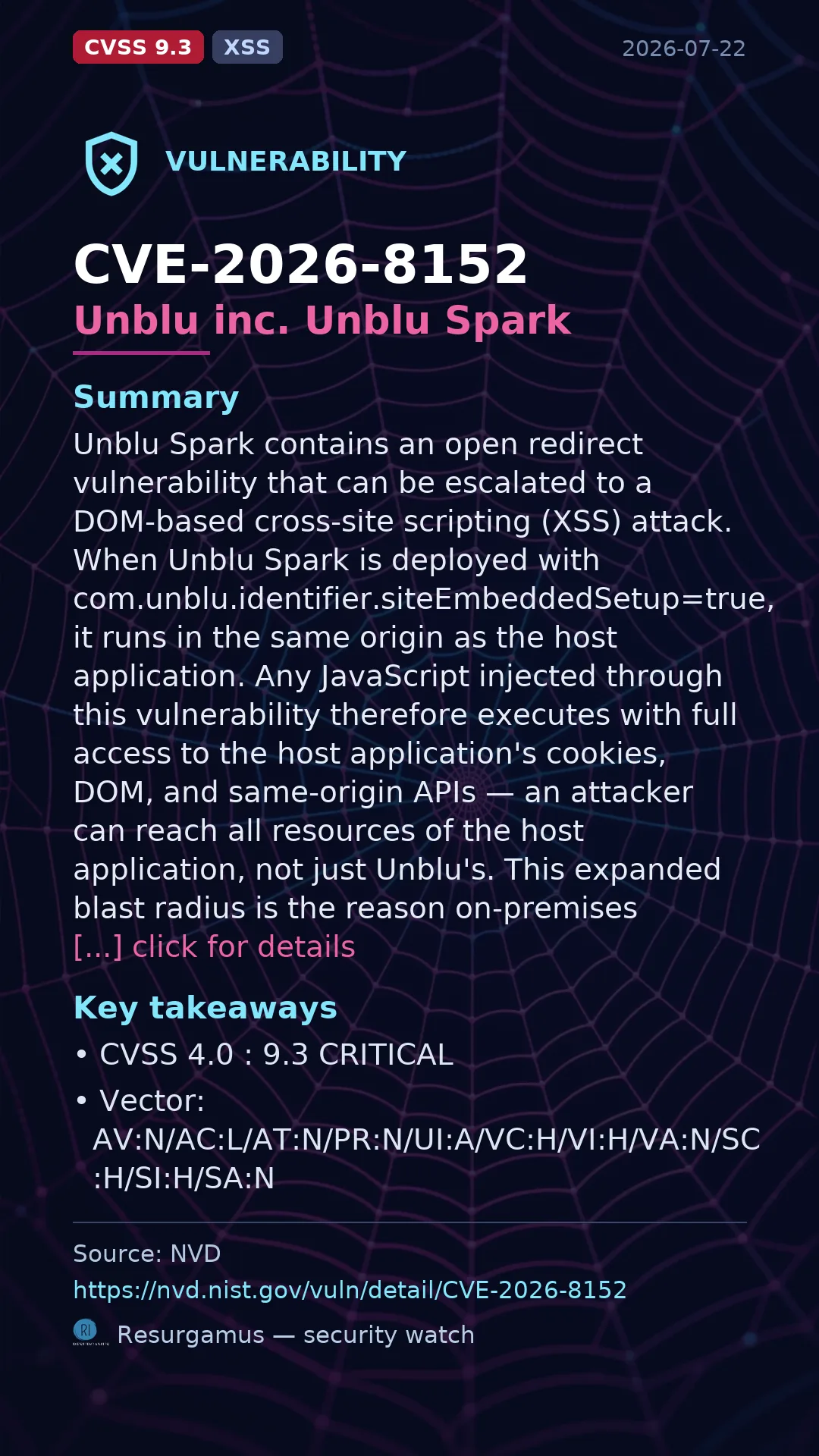 CVE-2026-8152 Unblu inc. Unblu Spark Vulnerability