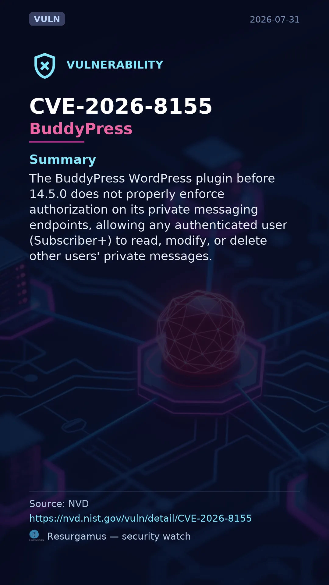 CVE-2026-8155 BuddyPress Vulnerability