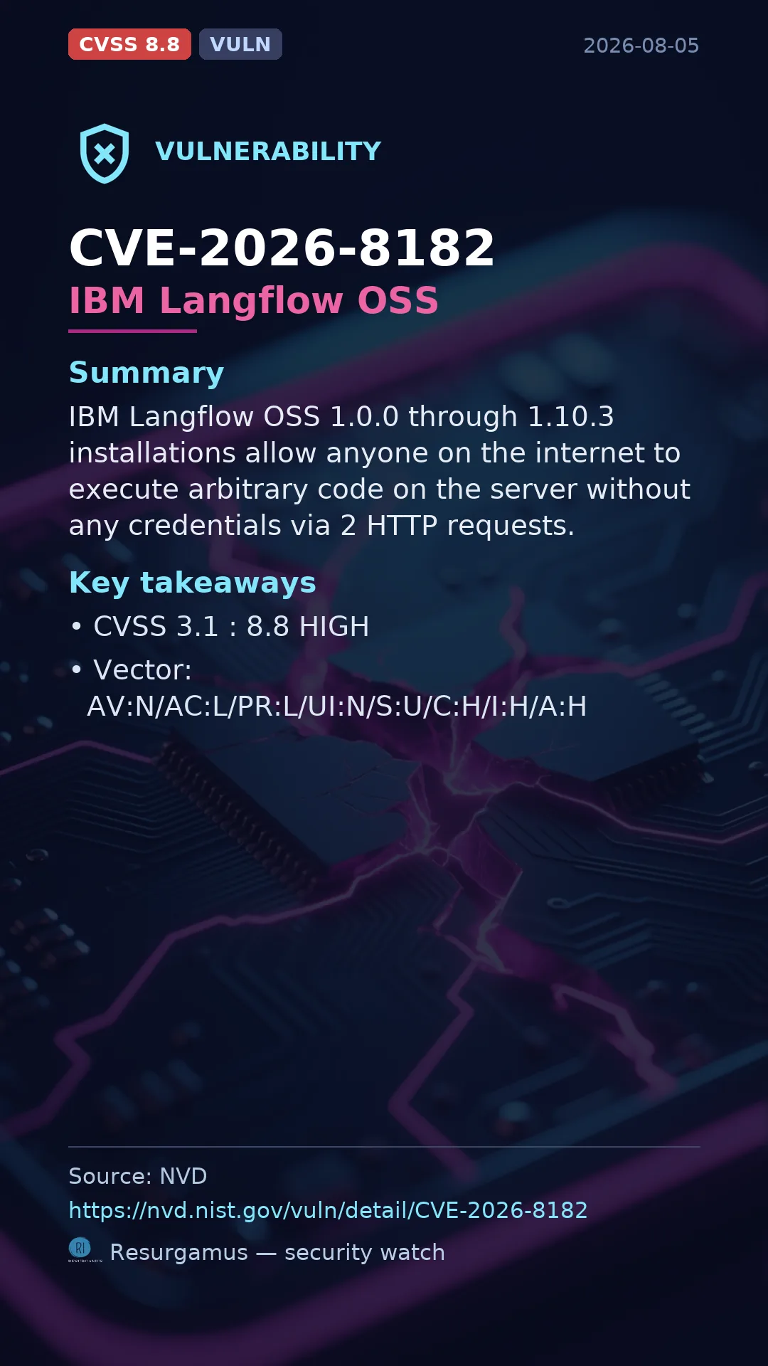 CVE-2026-8182 IBM Langflow OSS Vulnerability