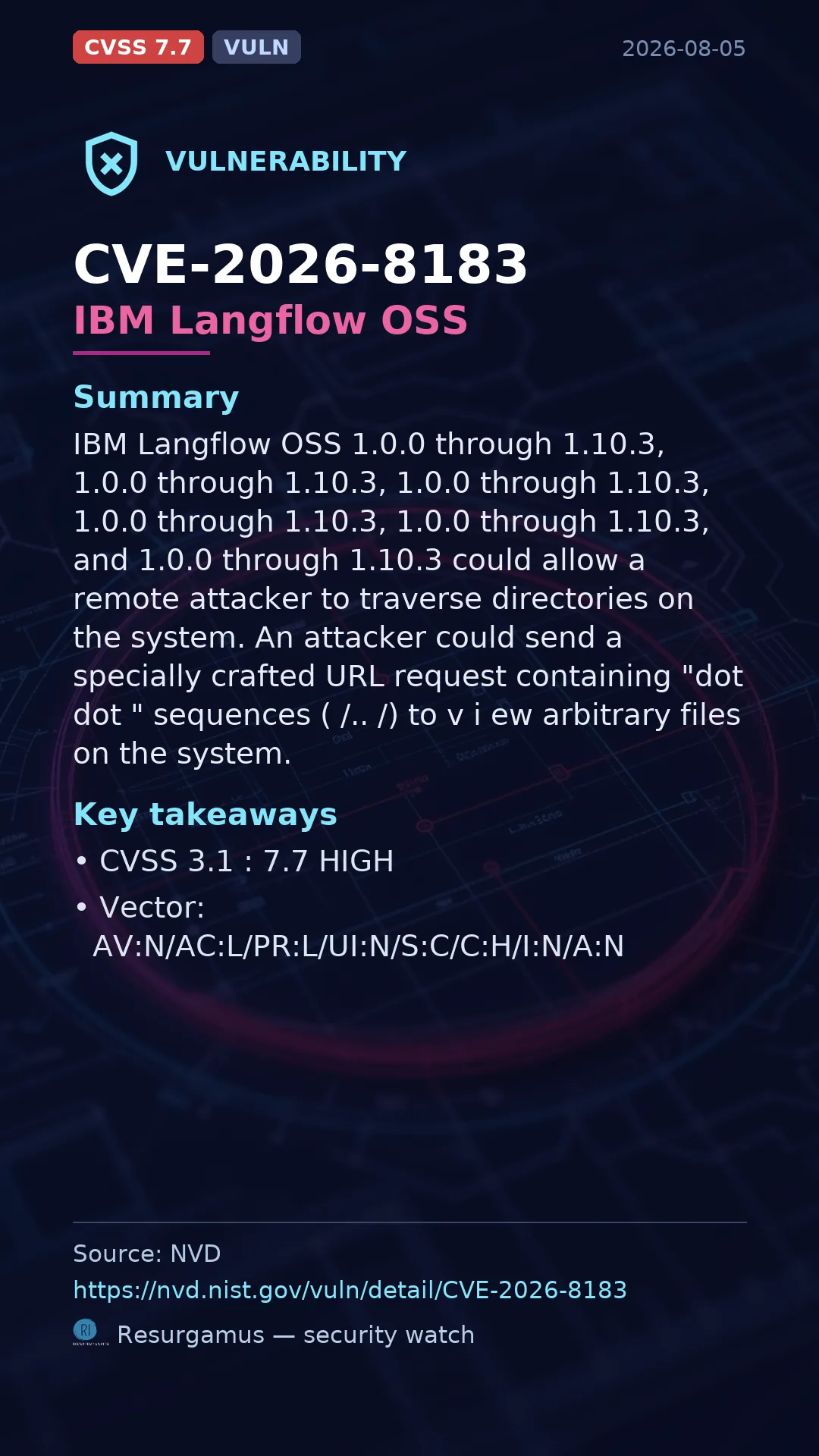 CVE-2026-8183 IBM Langflow OSS Vulnerability