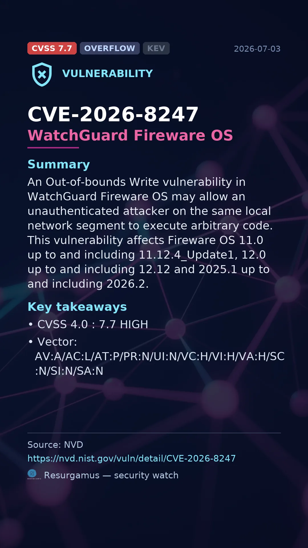 CVE-2026-8247 WatchGuard Fireware OS Vulnerability