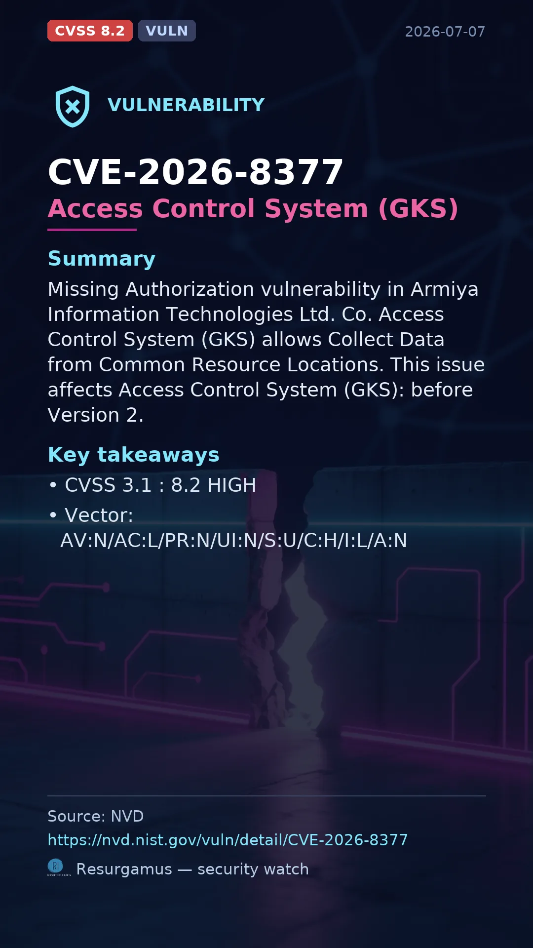 CVE-2026-8377 Access Control System (GKS) Vulnerability