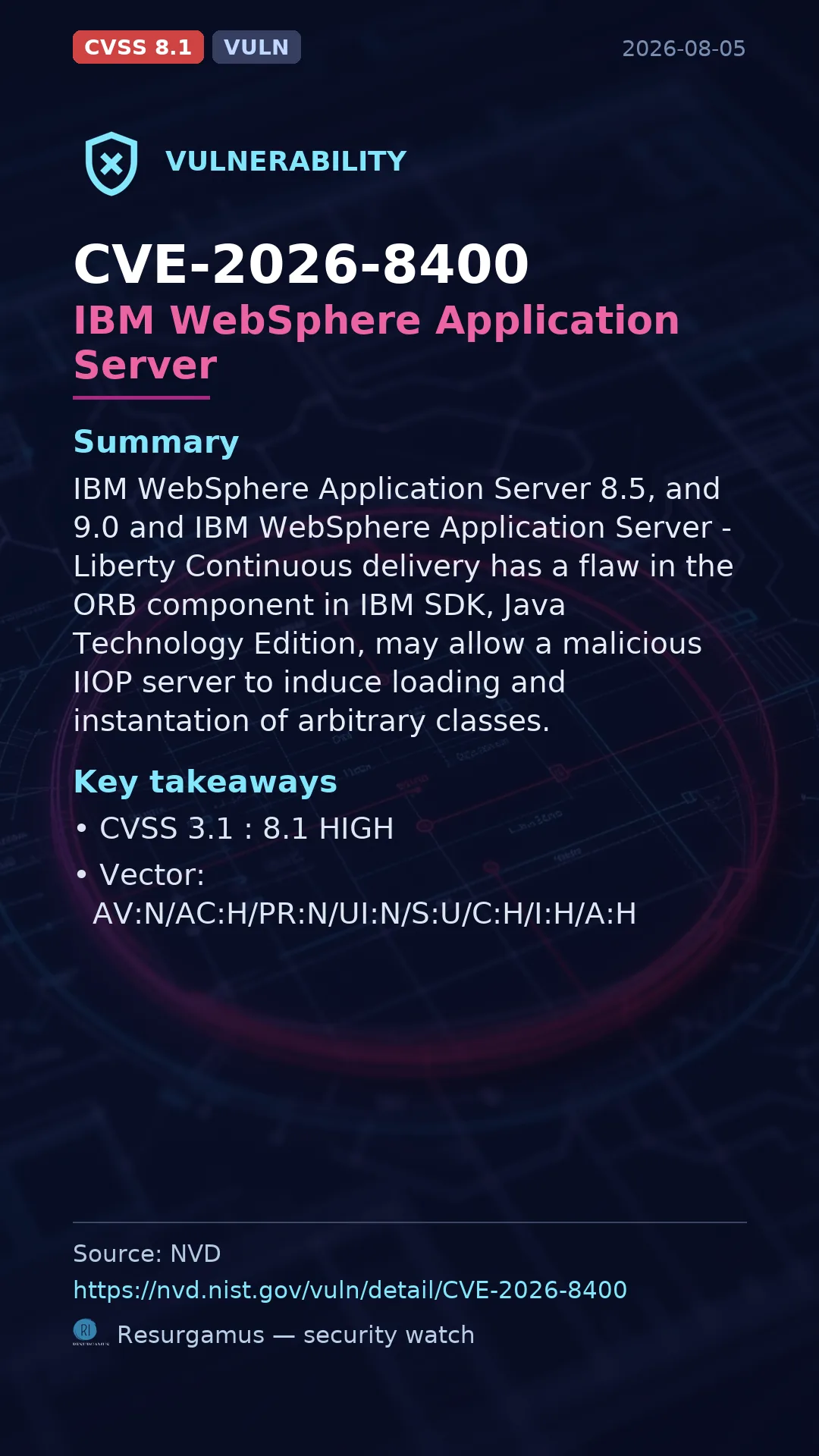 CVE-2026-8400 IBM WebSphere Application Server Vulnerability