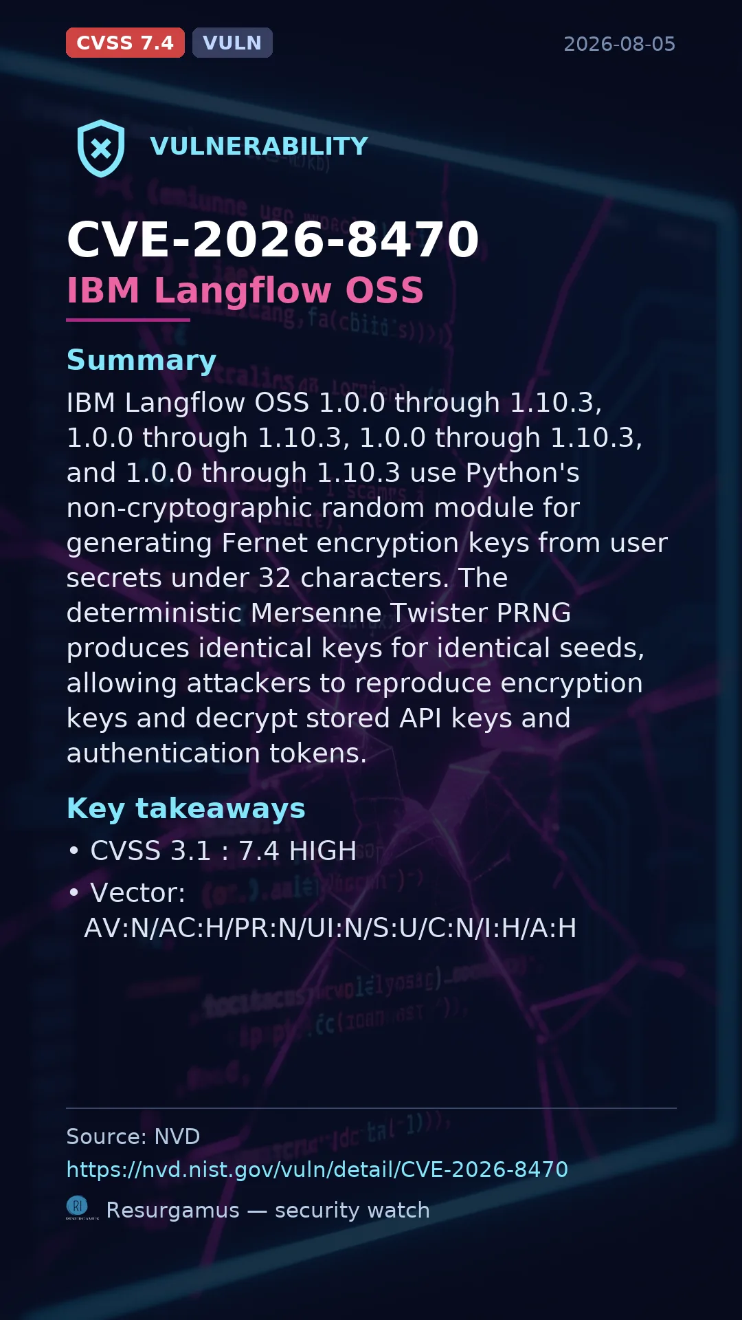 CVE-2026-8470 IBM Langflow OSS Vulnerability