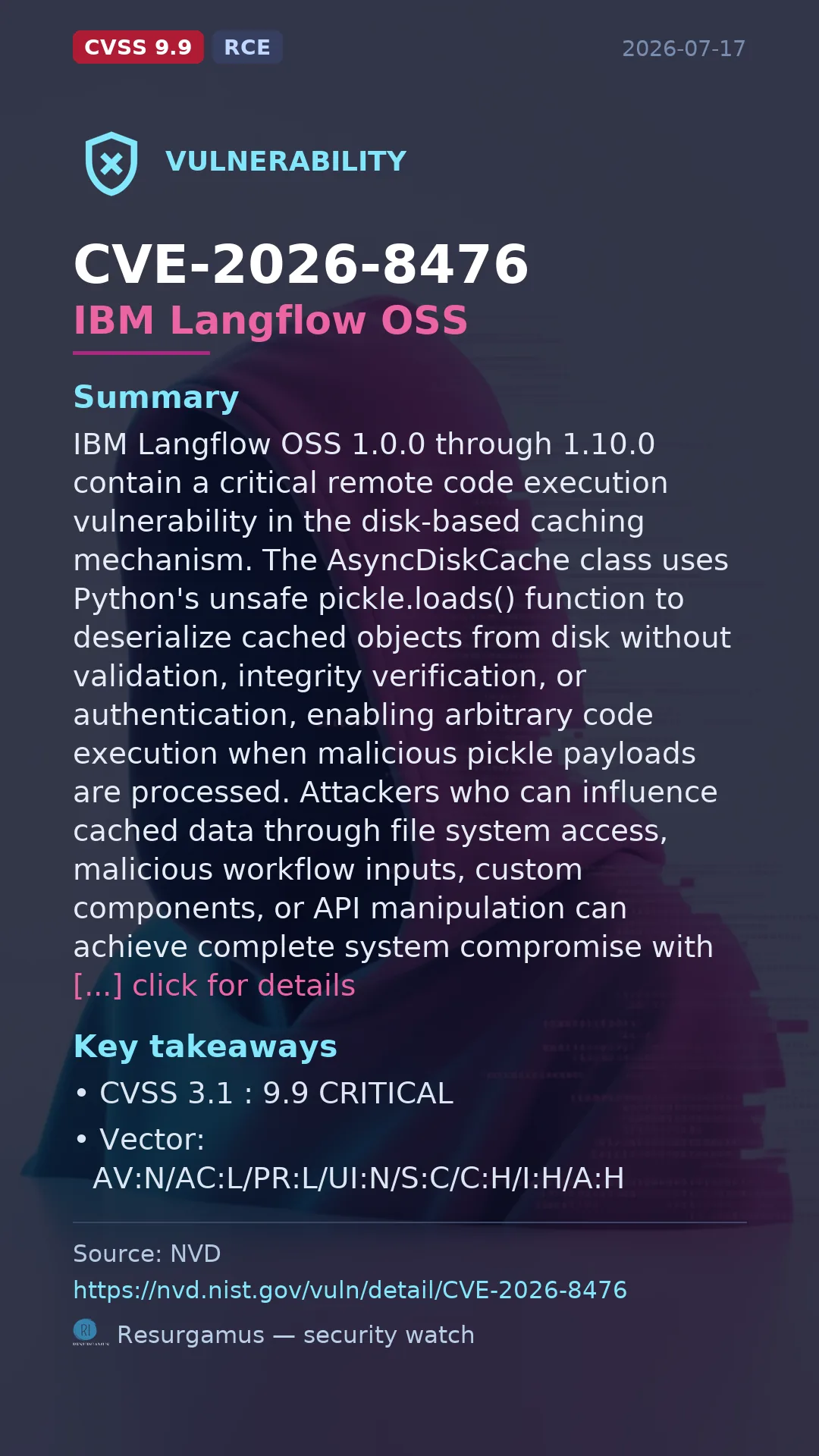 CVE-2026-8476 IBM Langflow OSS Vulnerability