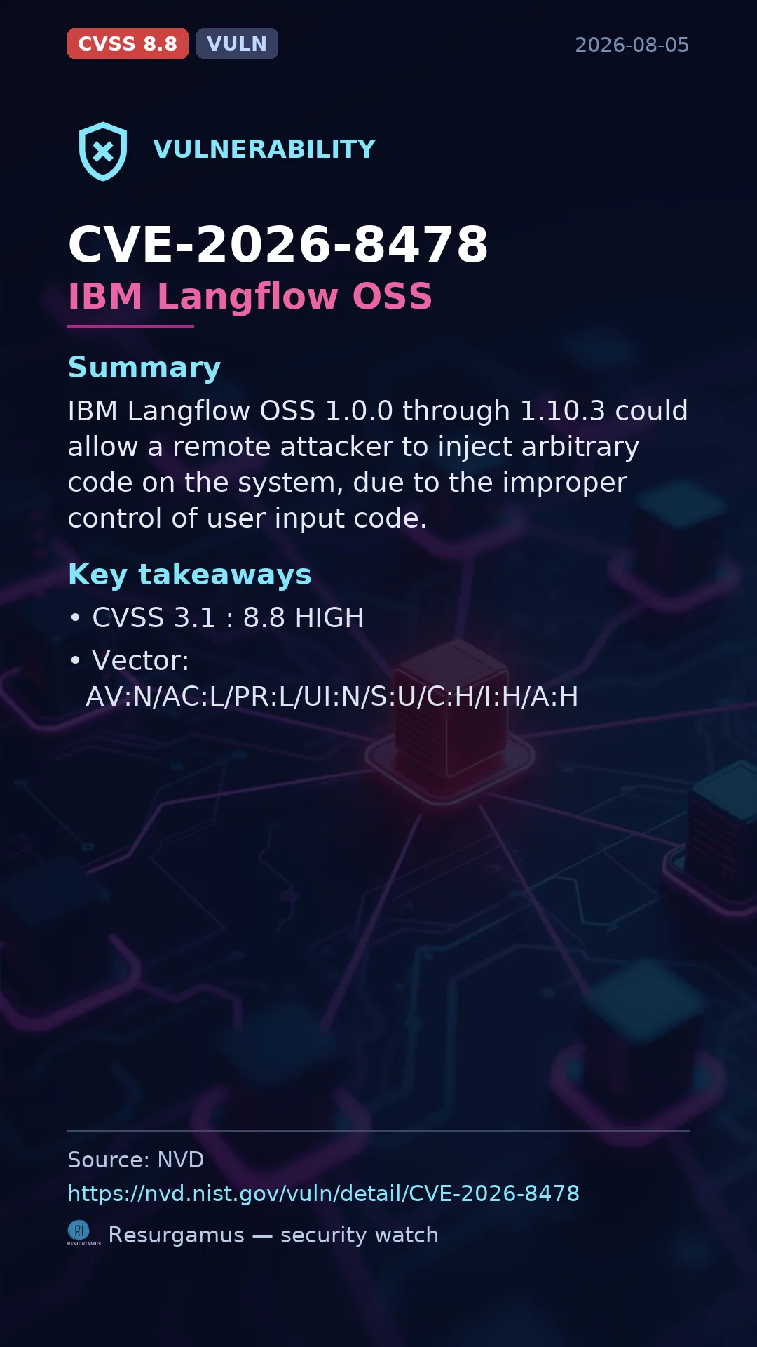 CVE-2026-8478 IBM Langflow OSS Vulnerability