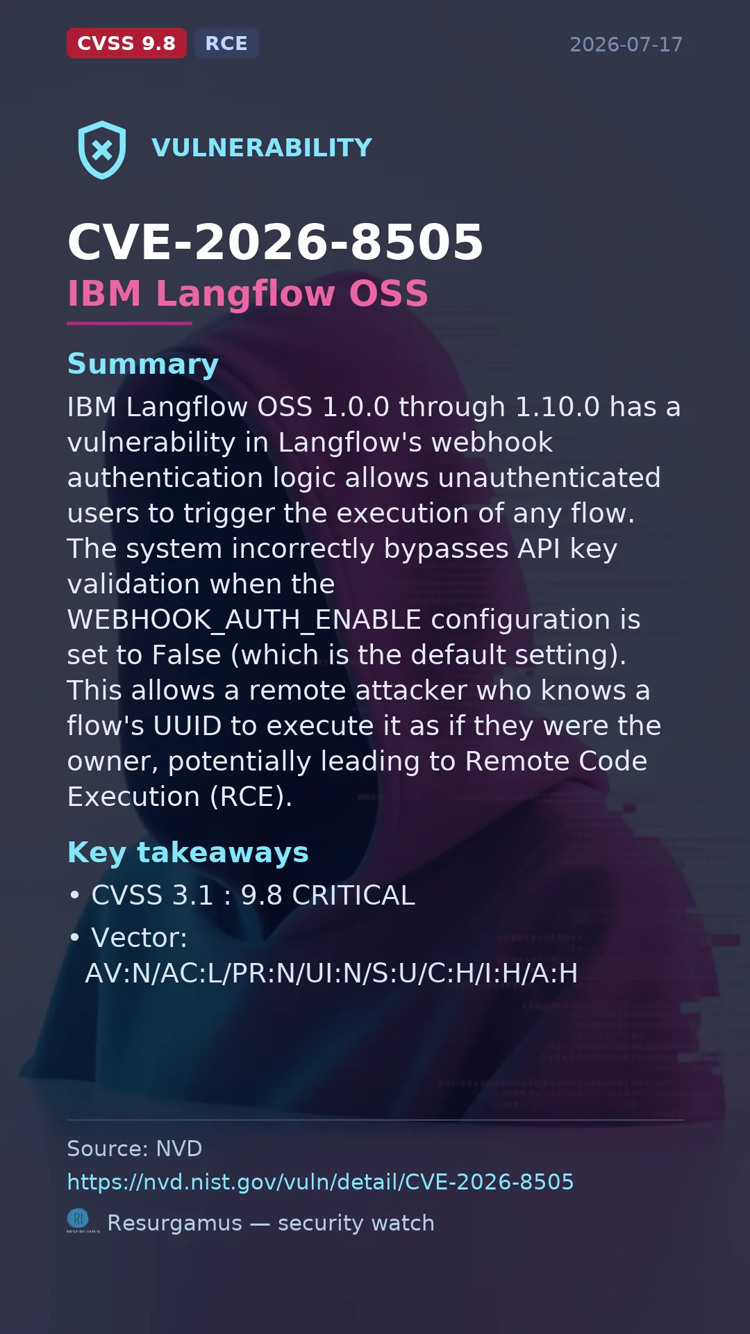 CVE-2026-8505 IBM Langflow OSS Vulnerability
