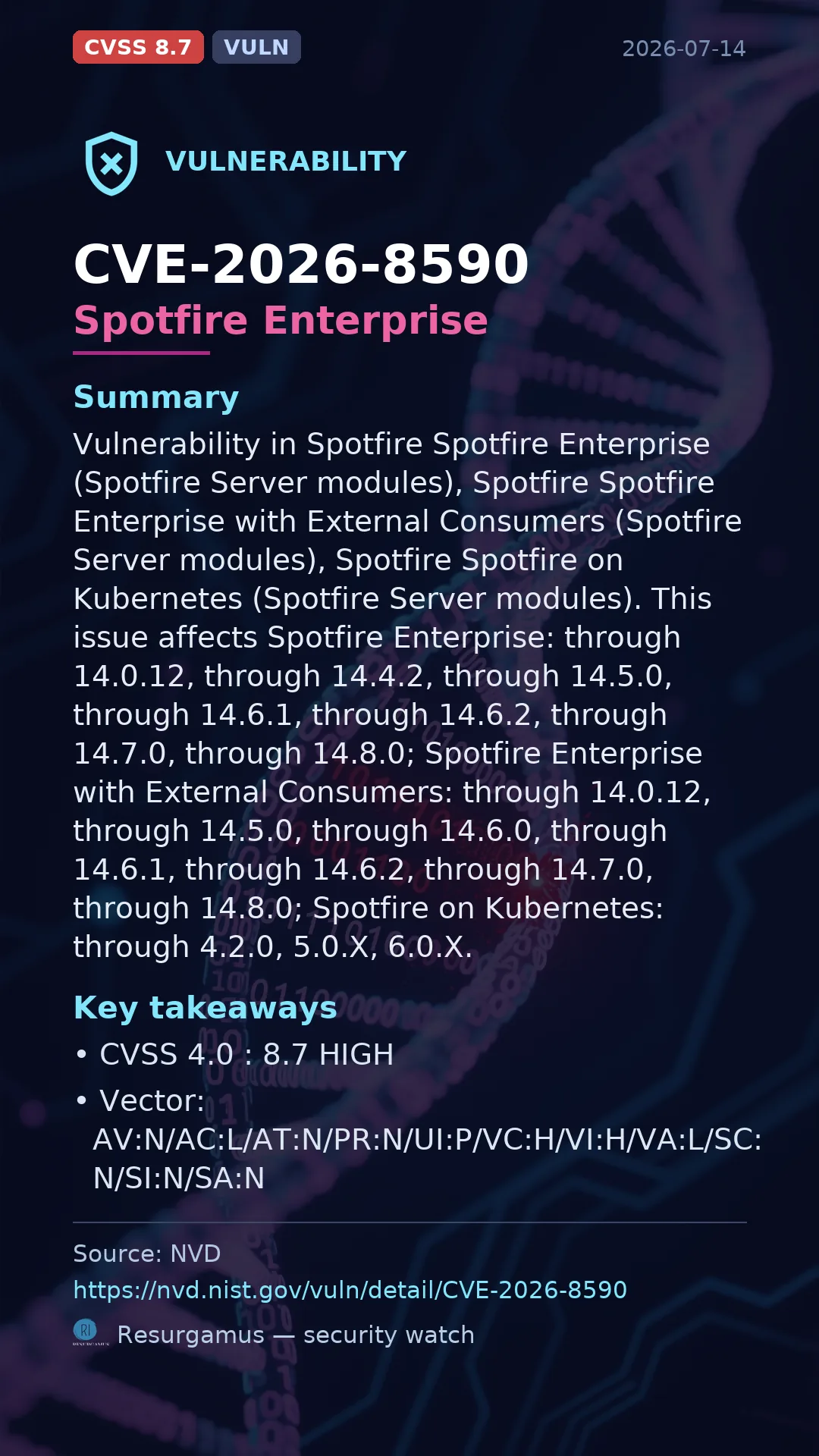 CVE-2026-8590 Spotfire Enterprise Vulnerability