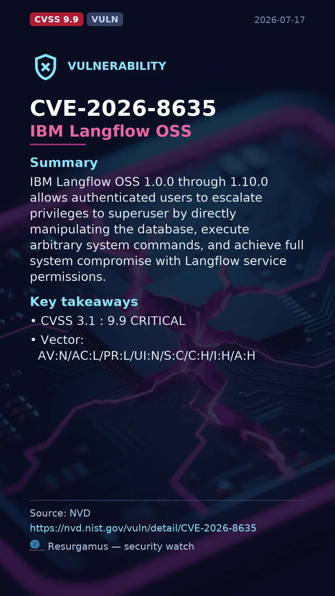 CVE-2026-8635 IBM Langflow OSS Vulnerability