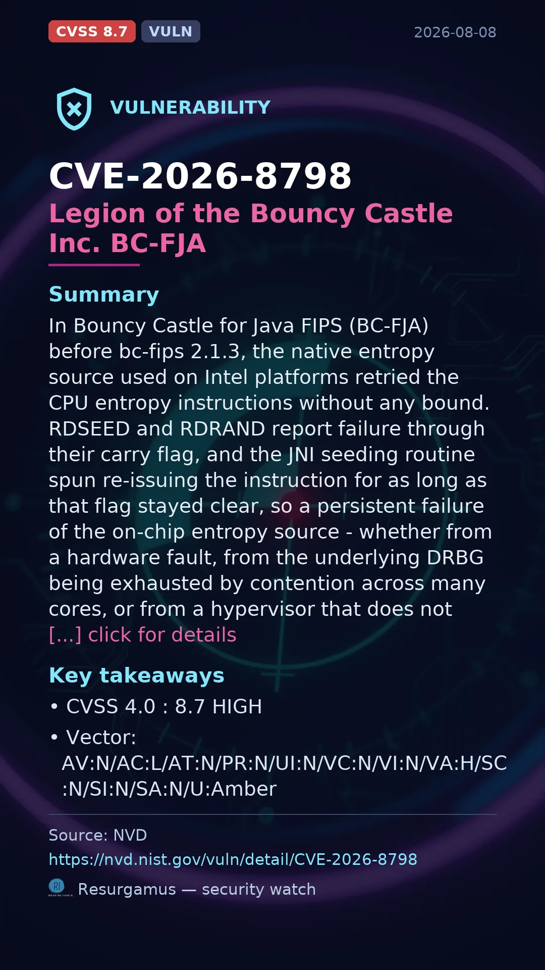 CVE-2026-8798 Legion of the Bouncy Castle Inc. BC-FJA Vulnerability