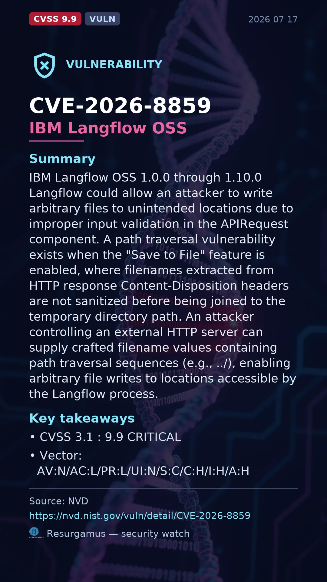 CVE-2026-8859 IBM Langflow OSS Vulnerability
