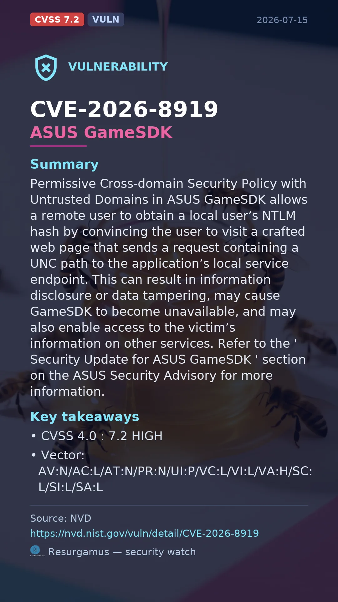CVE-2026-8919 ASUS GameSDK Vulnerability