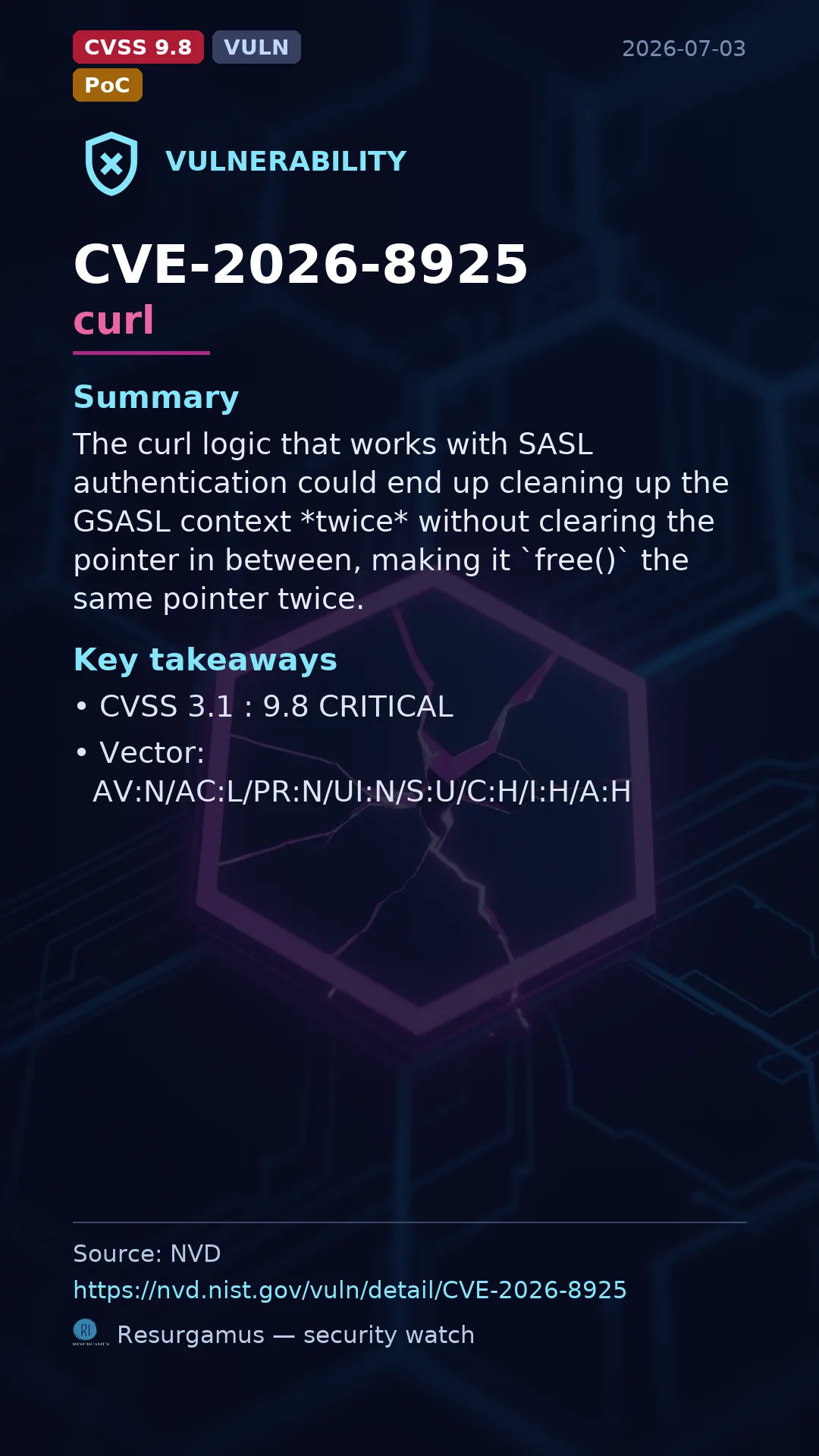 CVE-2026-8925 curl Vulnerability
