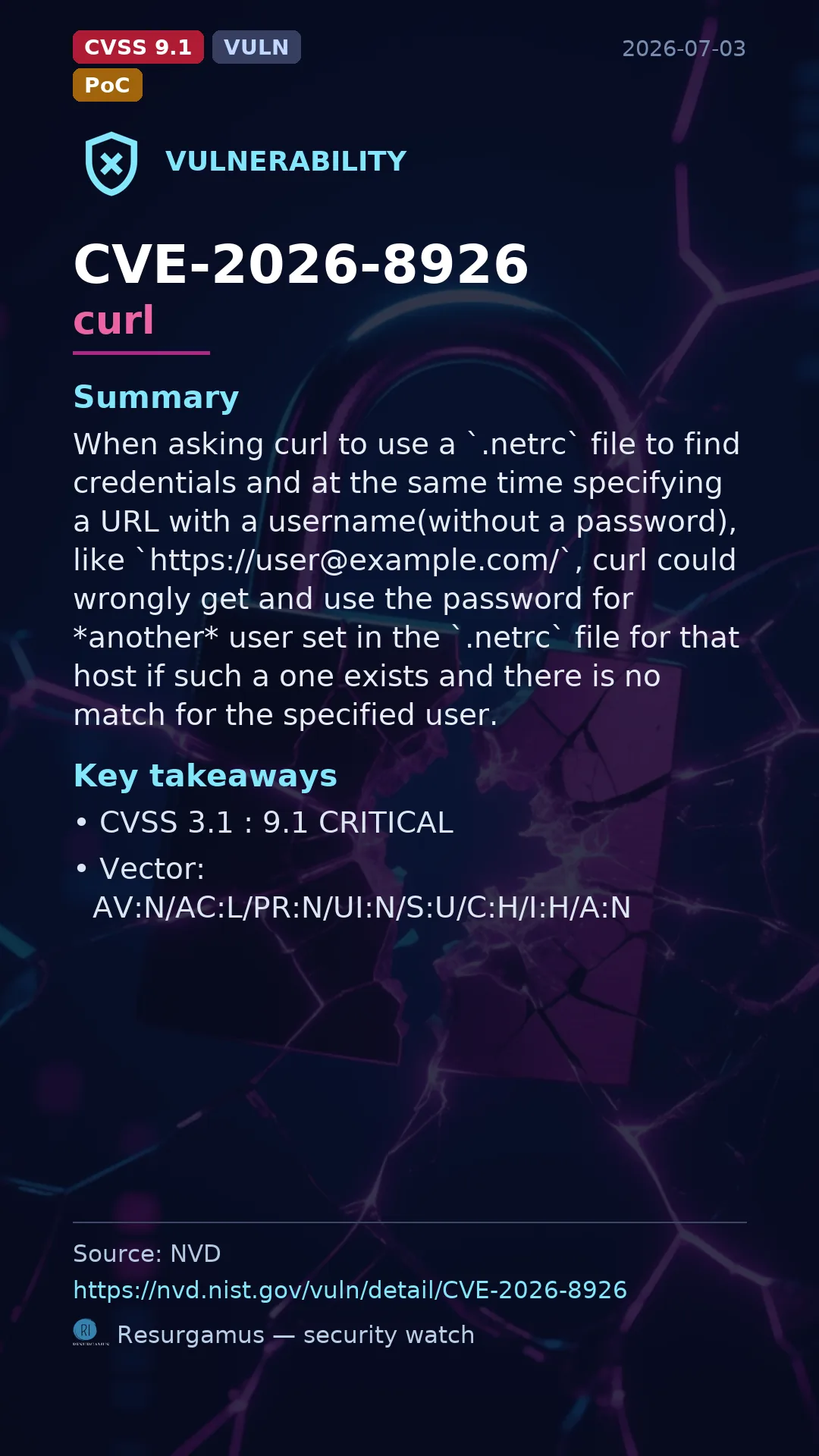 CVE-2026-8926 curl Vulnerability