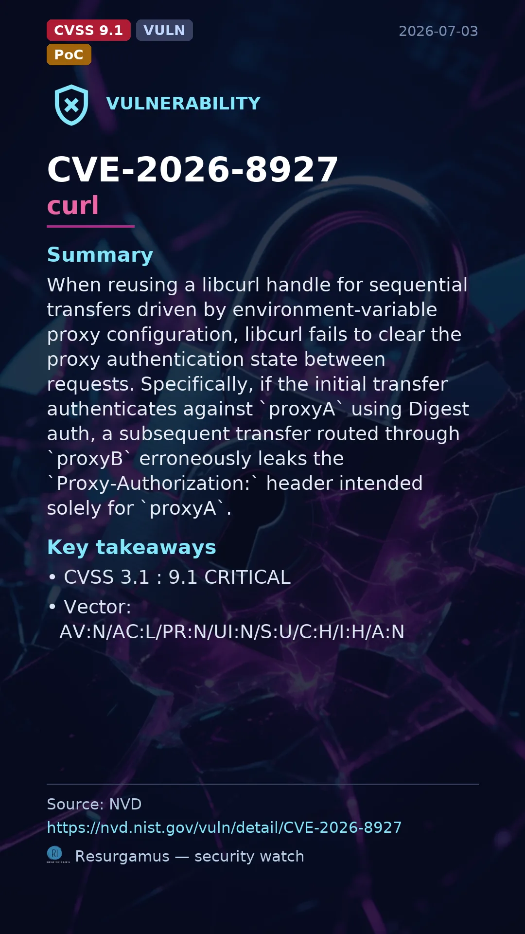 CVE-2026-8927 curl Vulnerability