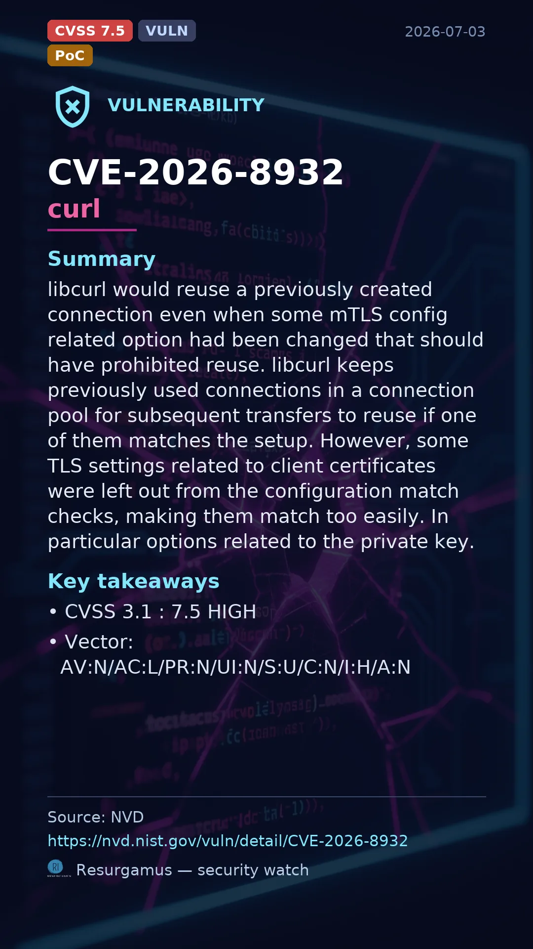 CVE-2026-8932 curl Vulnerability