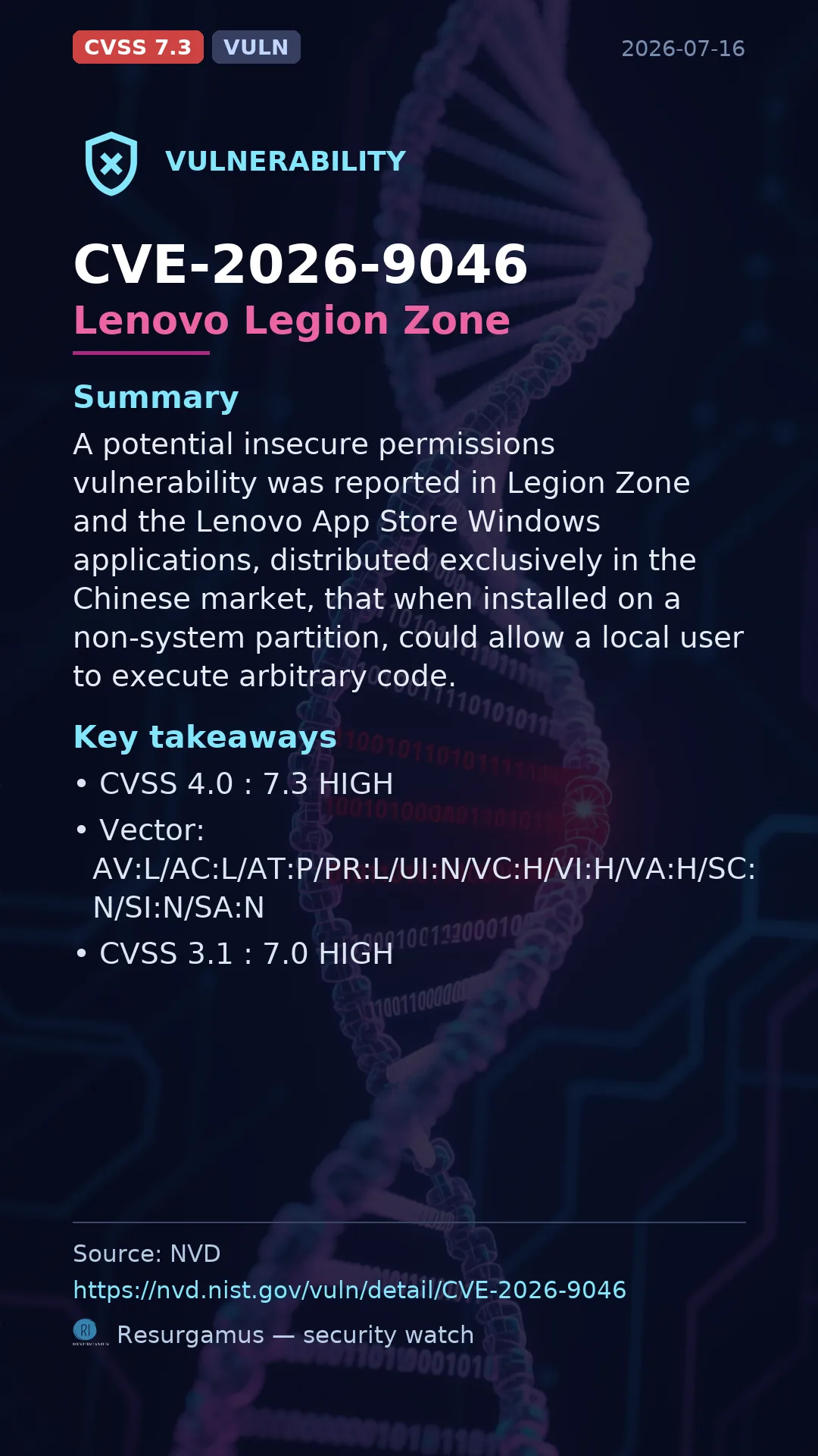 CVE-2026-9046 Lenovo Legion Zone Vulnerability
