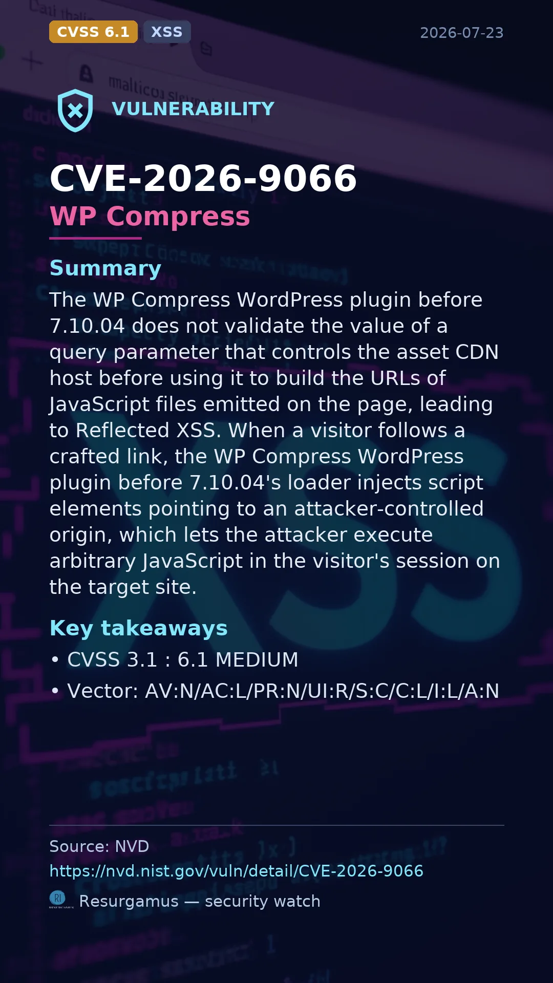 CVE-2026-9066 WP Compress Vulnerability