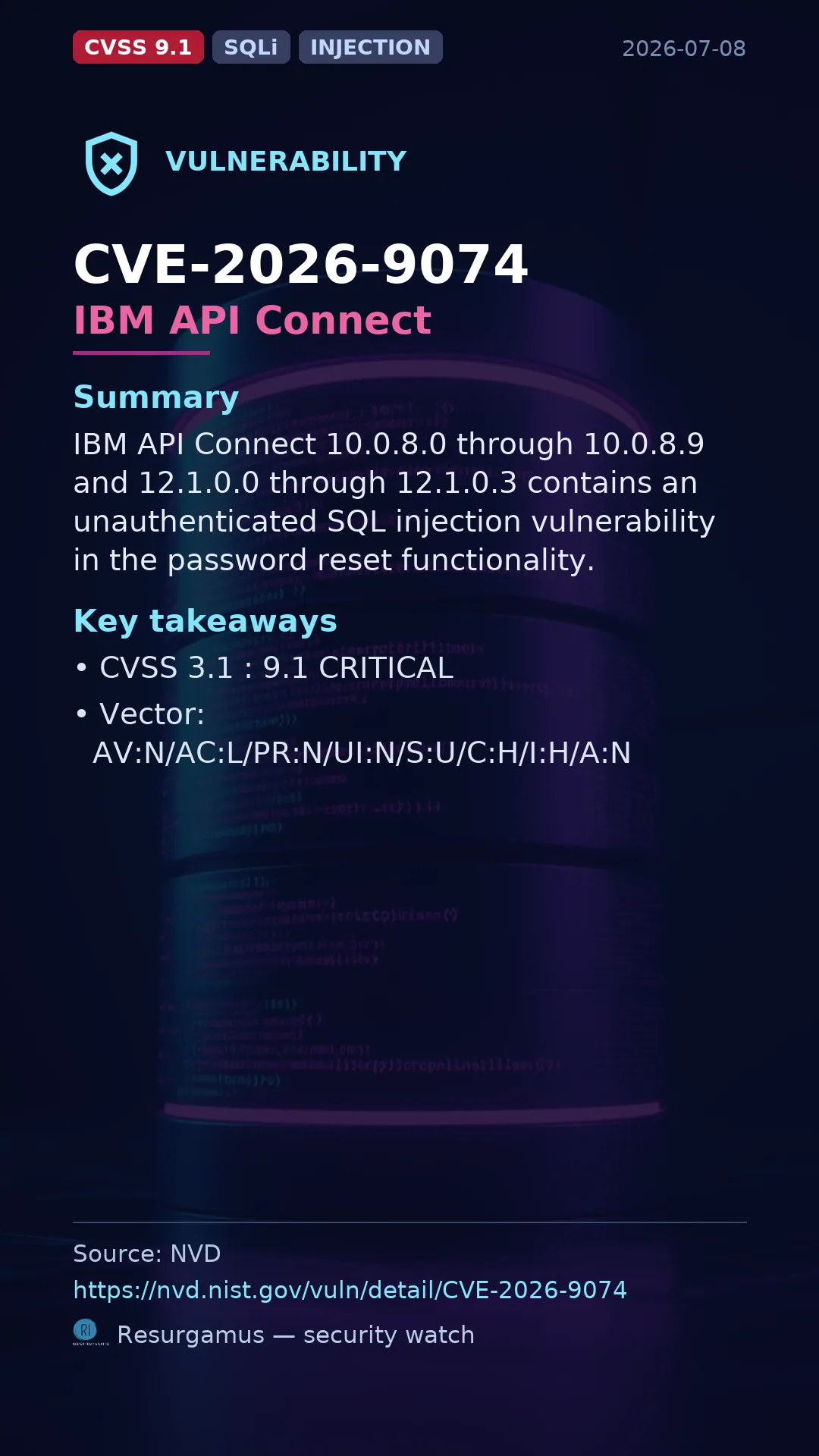 CVE-2026-9074 IBM API Connect Vulnerability