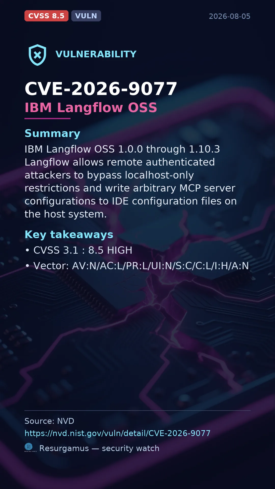 CVE-2026-9077 IBM Langflow OSS Vulnerability