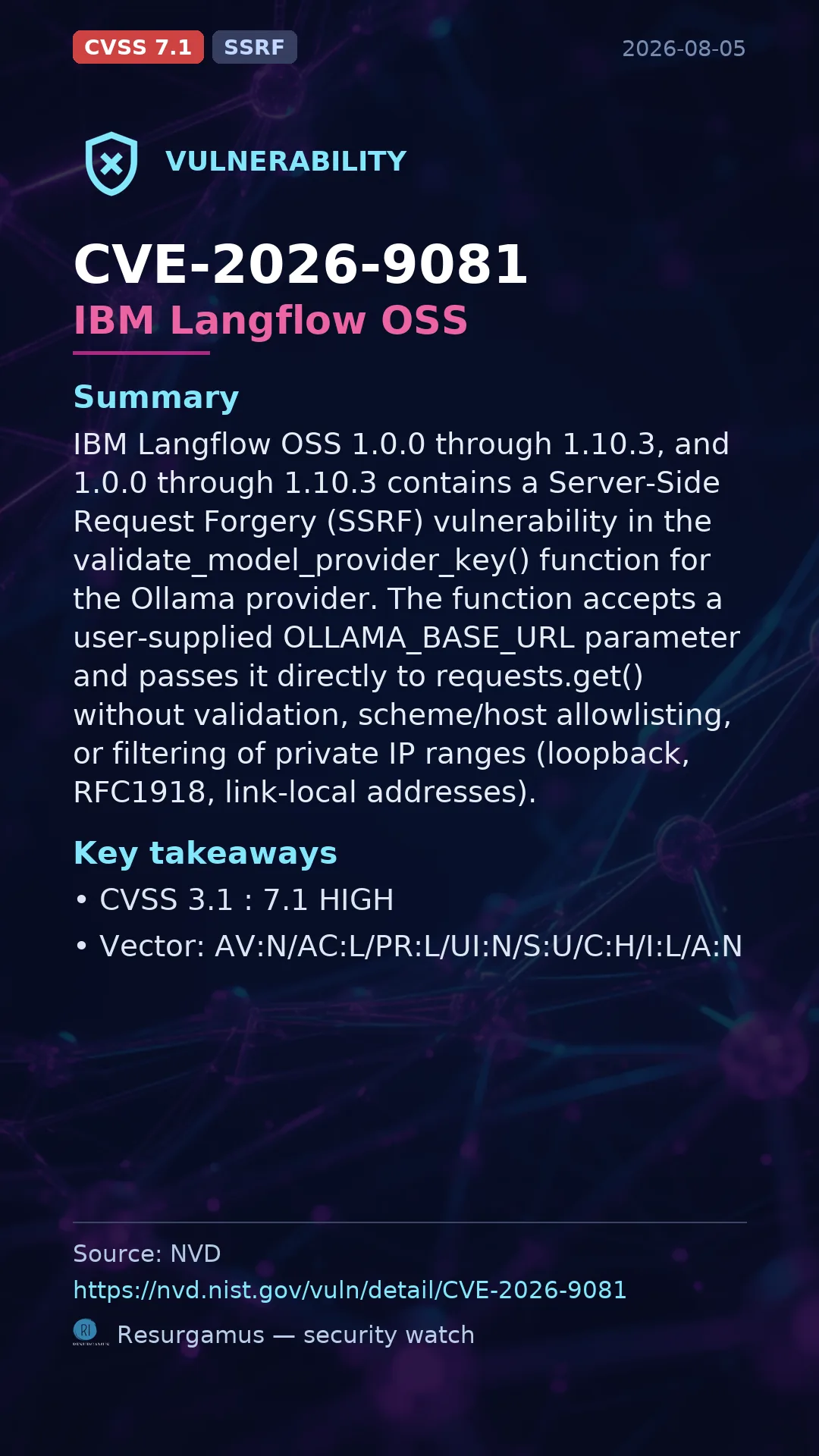 CVE-2026-9081 IBM Langflow OSS Vulnerability