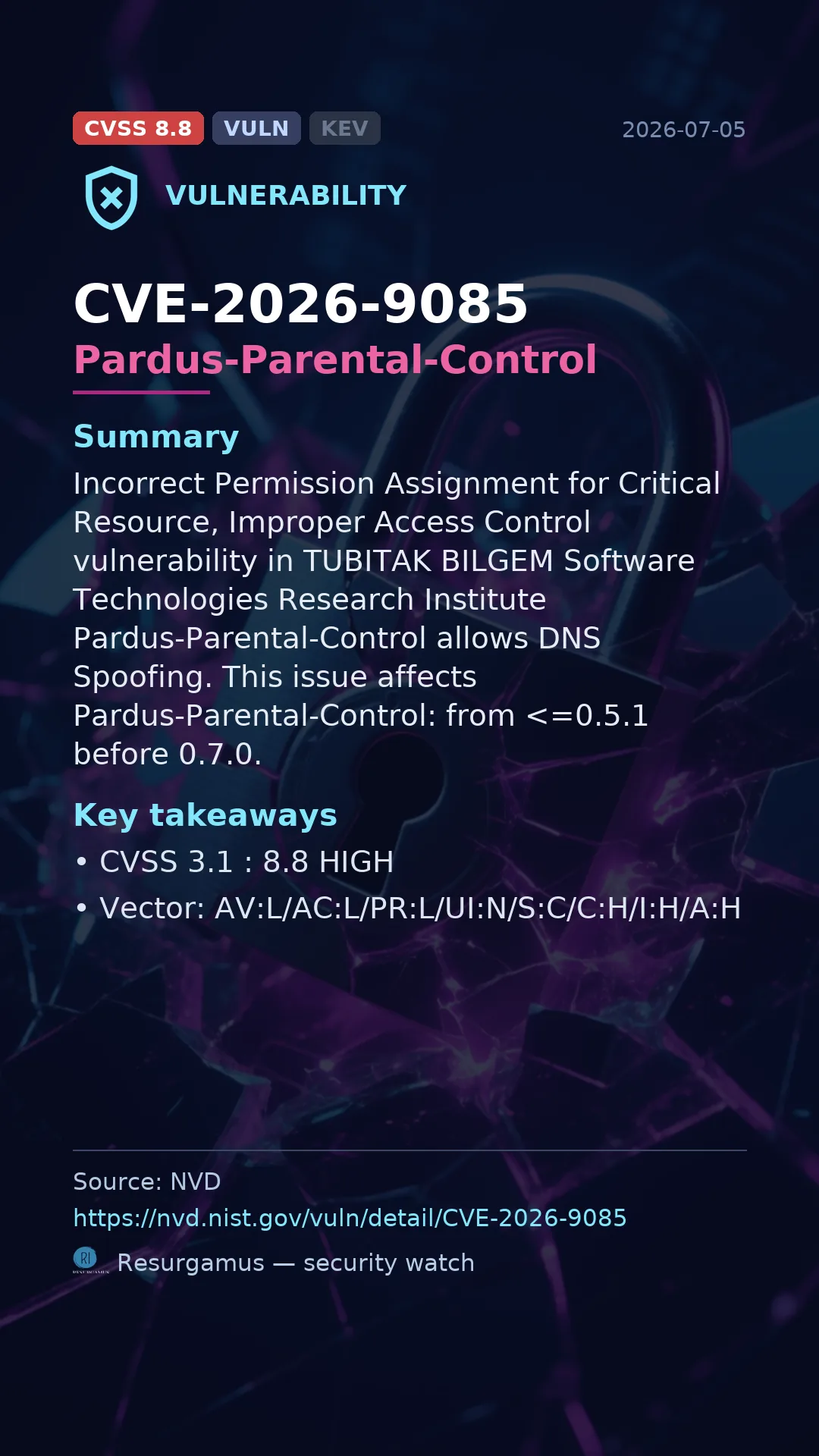 CVE-2026-9085 Pardus-Parental-Control Vulnerability