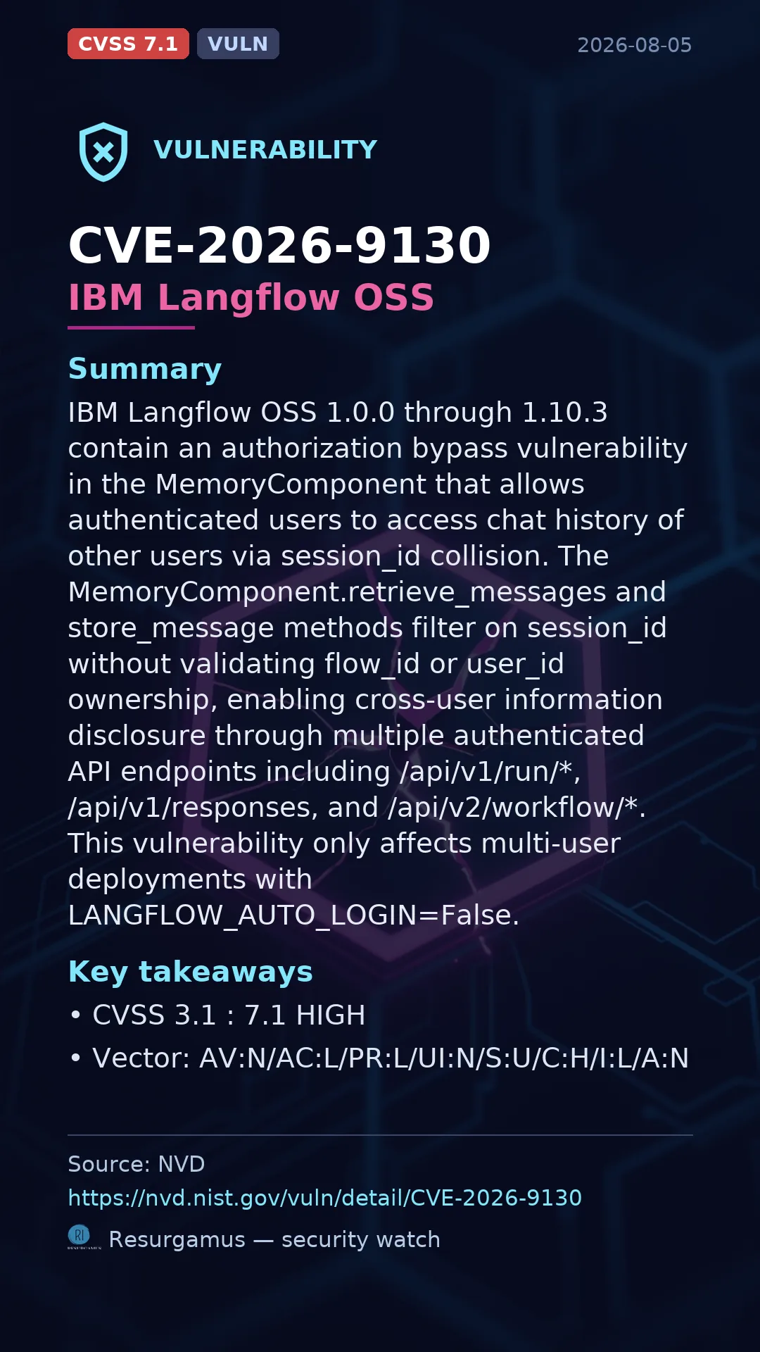 CVE-2026-9130 IBM Langflow OSS Vulnerability