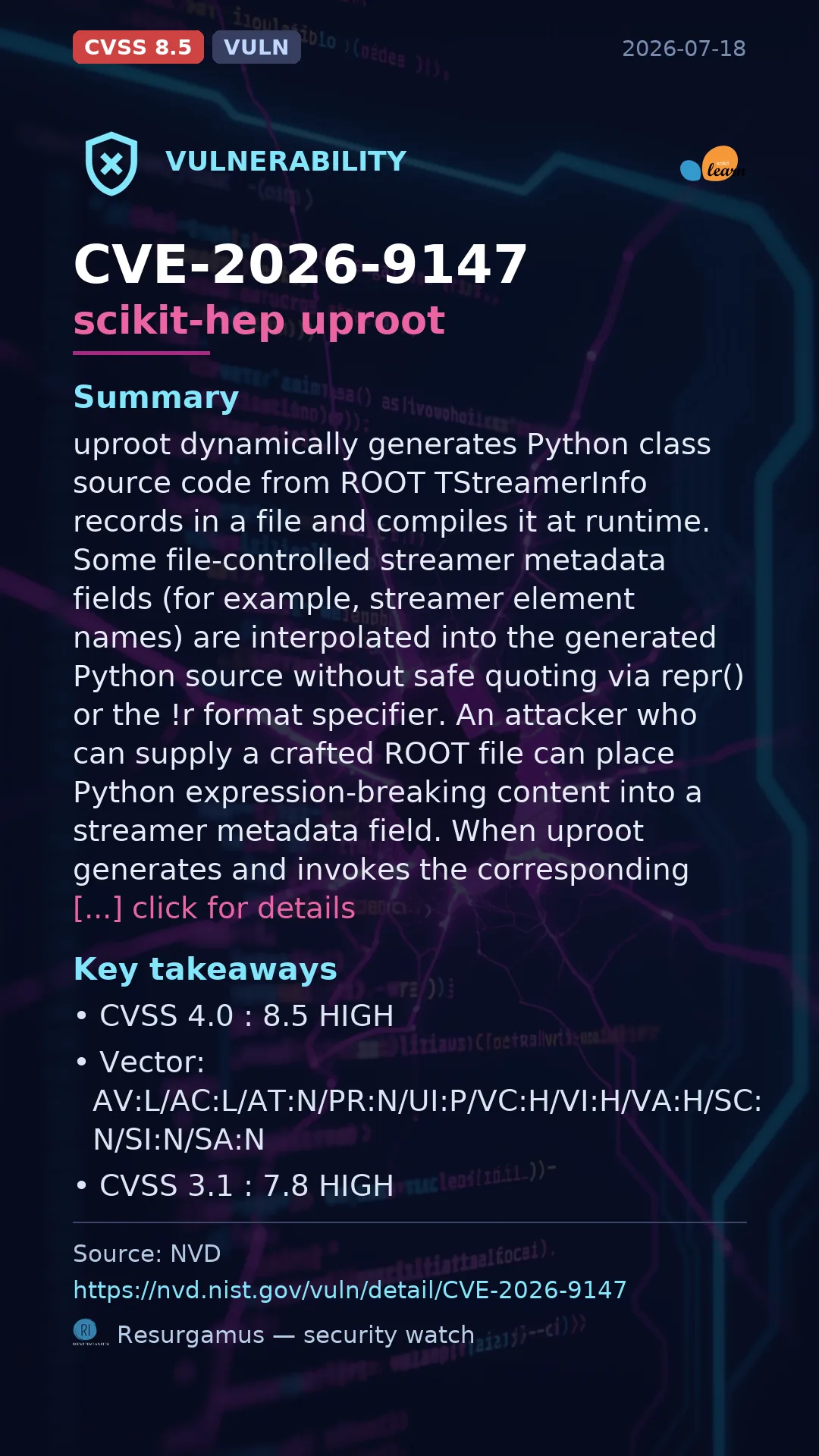 CVE-2026-9147 scikit-hep uproot Vulnerability