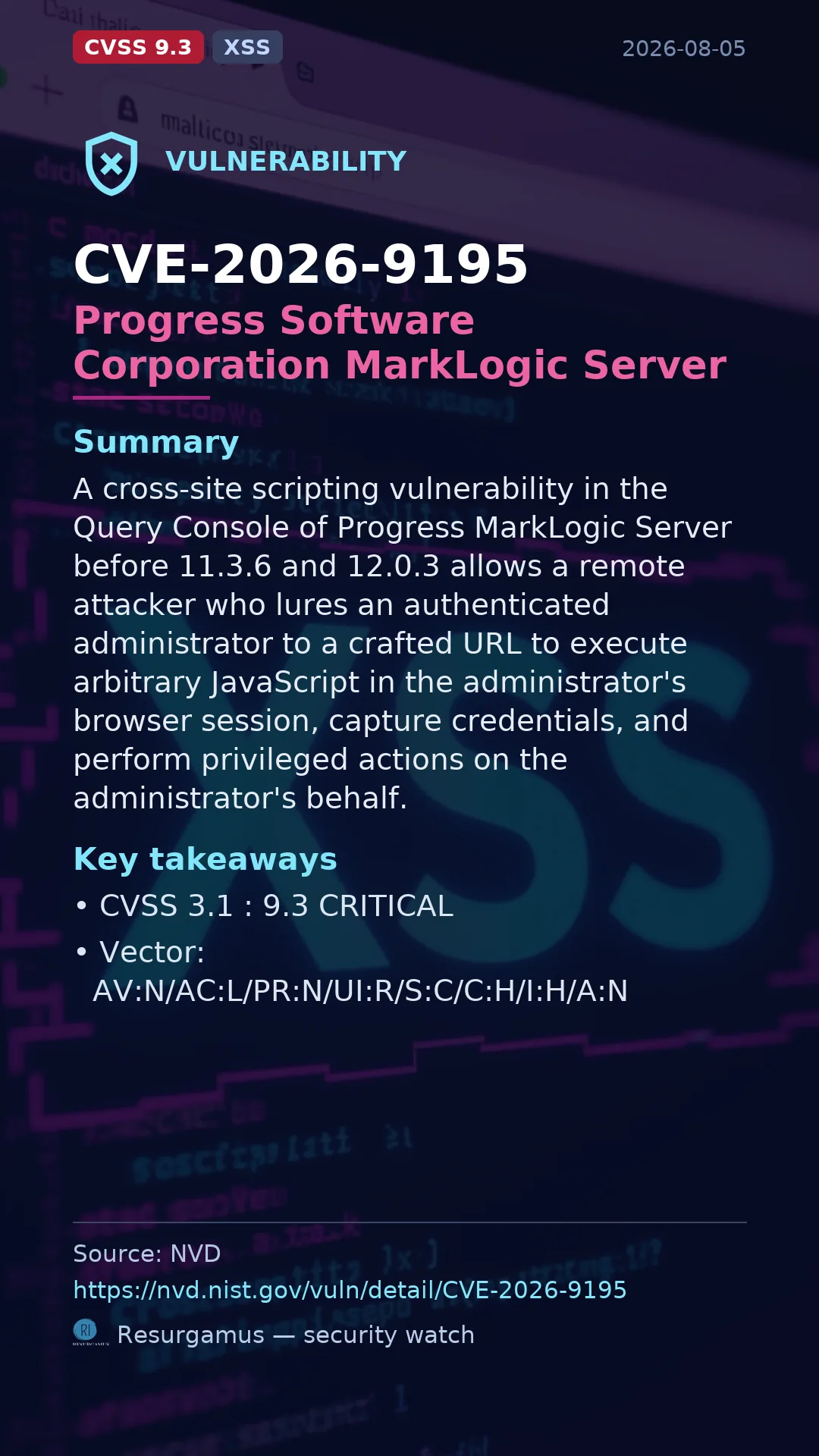 CVE-2026-9195 Progress Software Corporation MarkLogic Server Vulnerability
