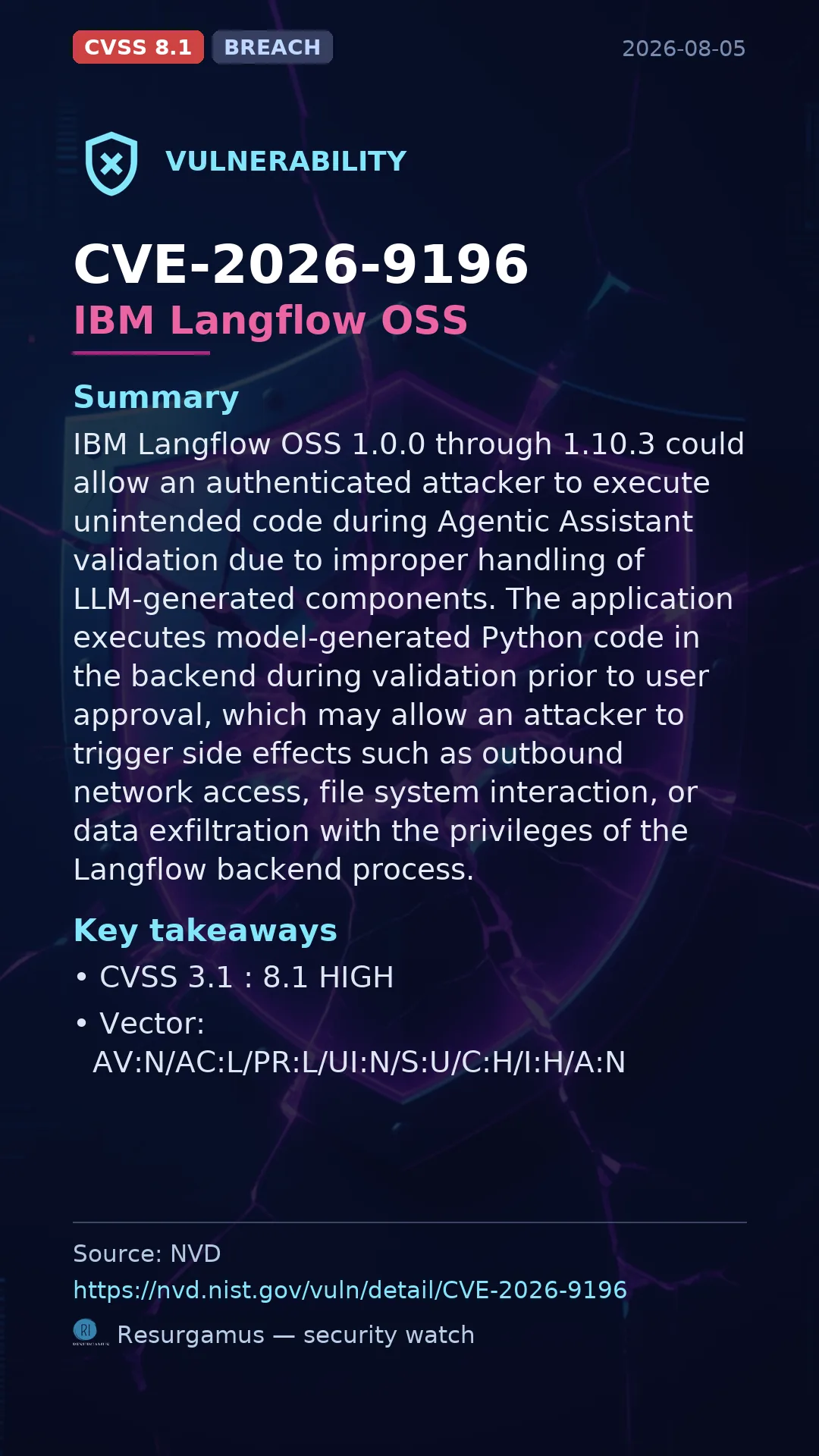 CVE-2026-9196 IBM Langflow OSS Vulnerability