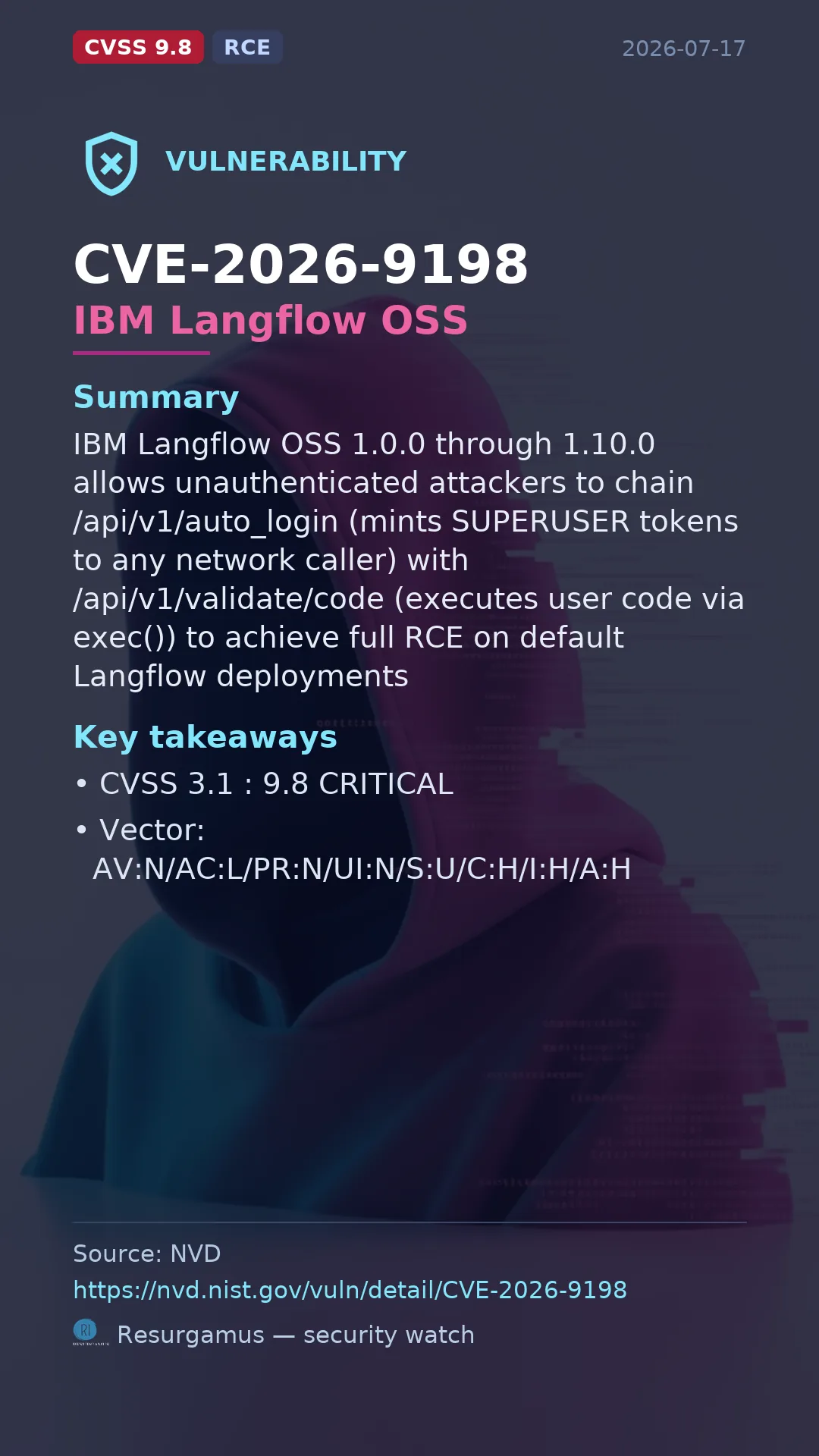 CVE-2026-9198 IBM Langflow OSS Vulnerability