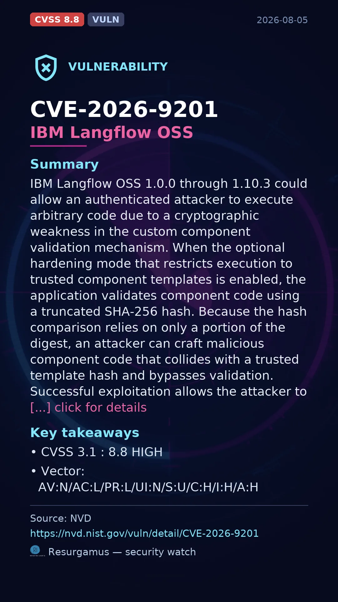 CVE-2026-9201 IBM Langflow OSS Vulnerability