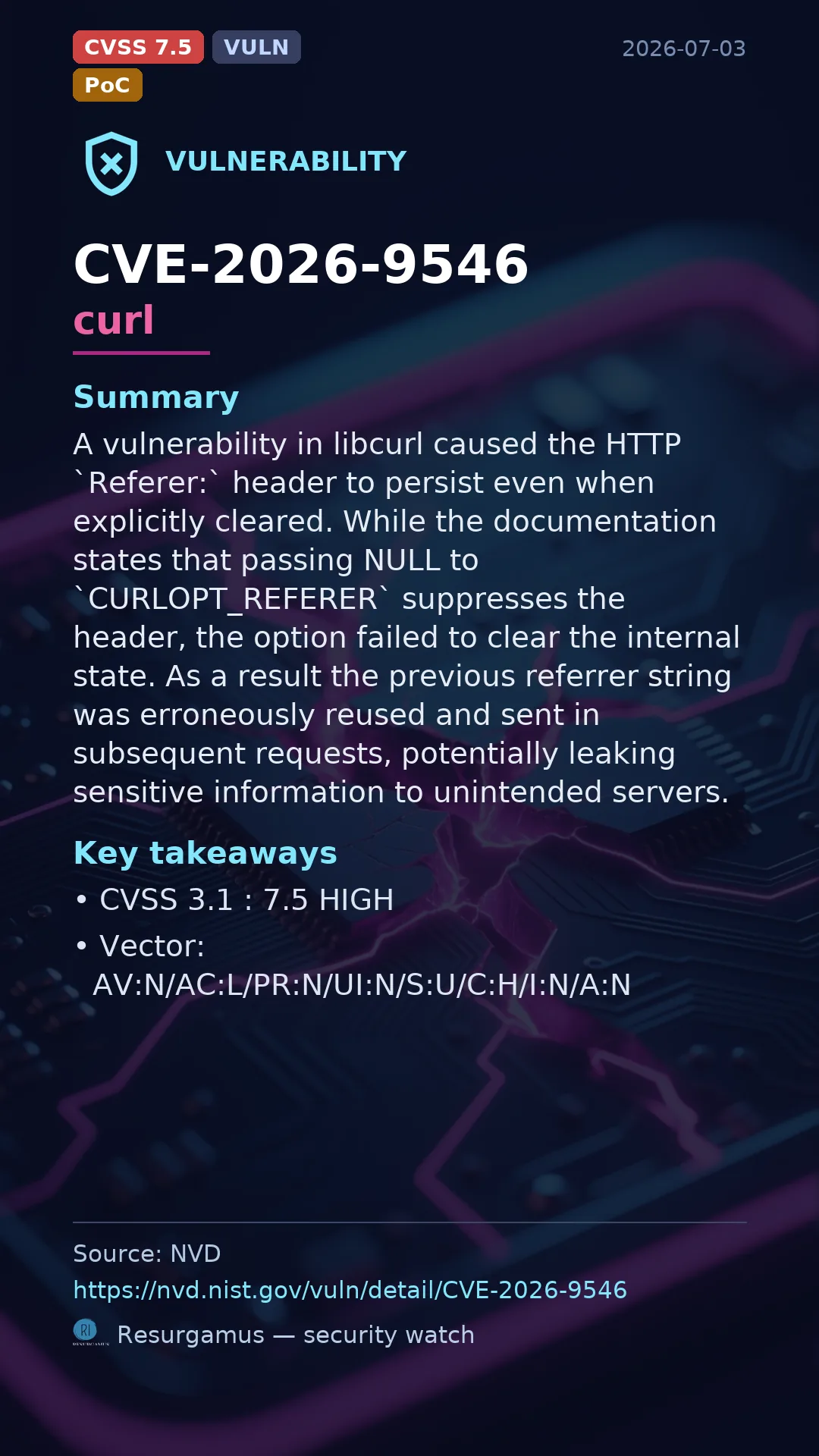 CVE-2026-9546 curl Vulnerability