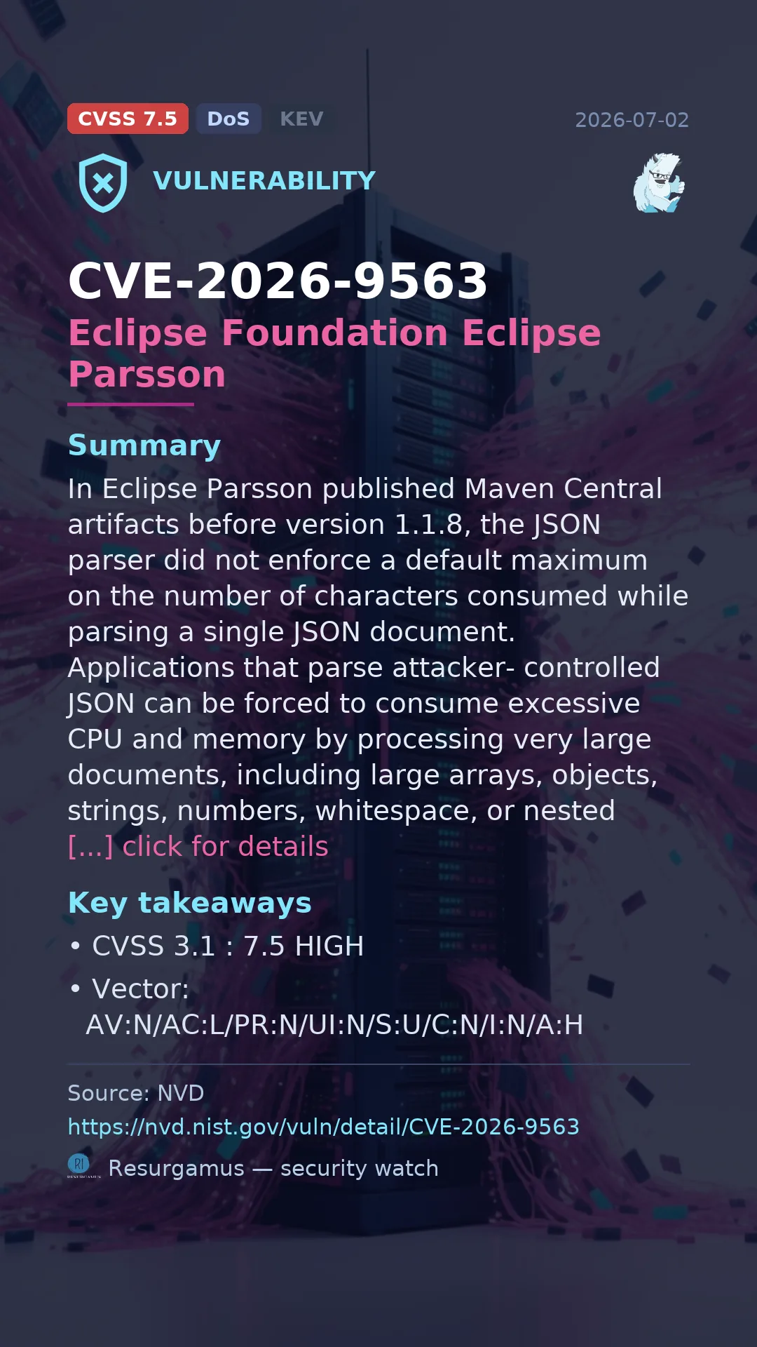CVE-2026-9563 Eclipse Foundation Eclipse Parsson Vulnerability