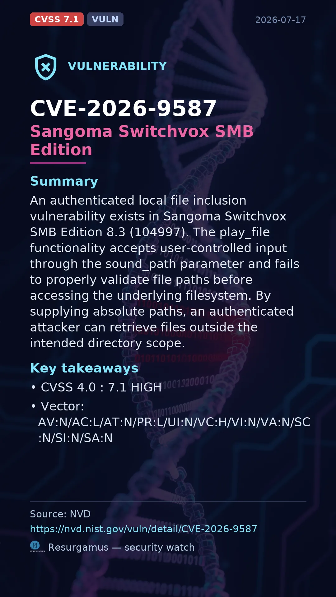 CVE-2026-9587 Sangoma Switchvox SMB Edition Vulnerability
