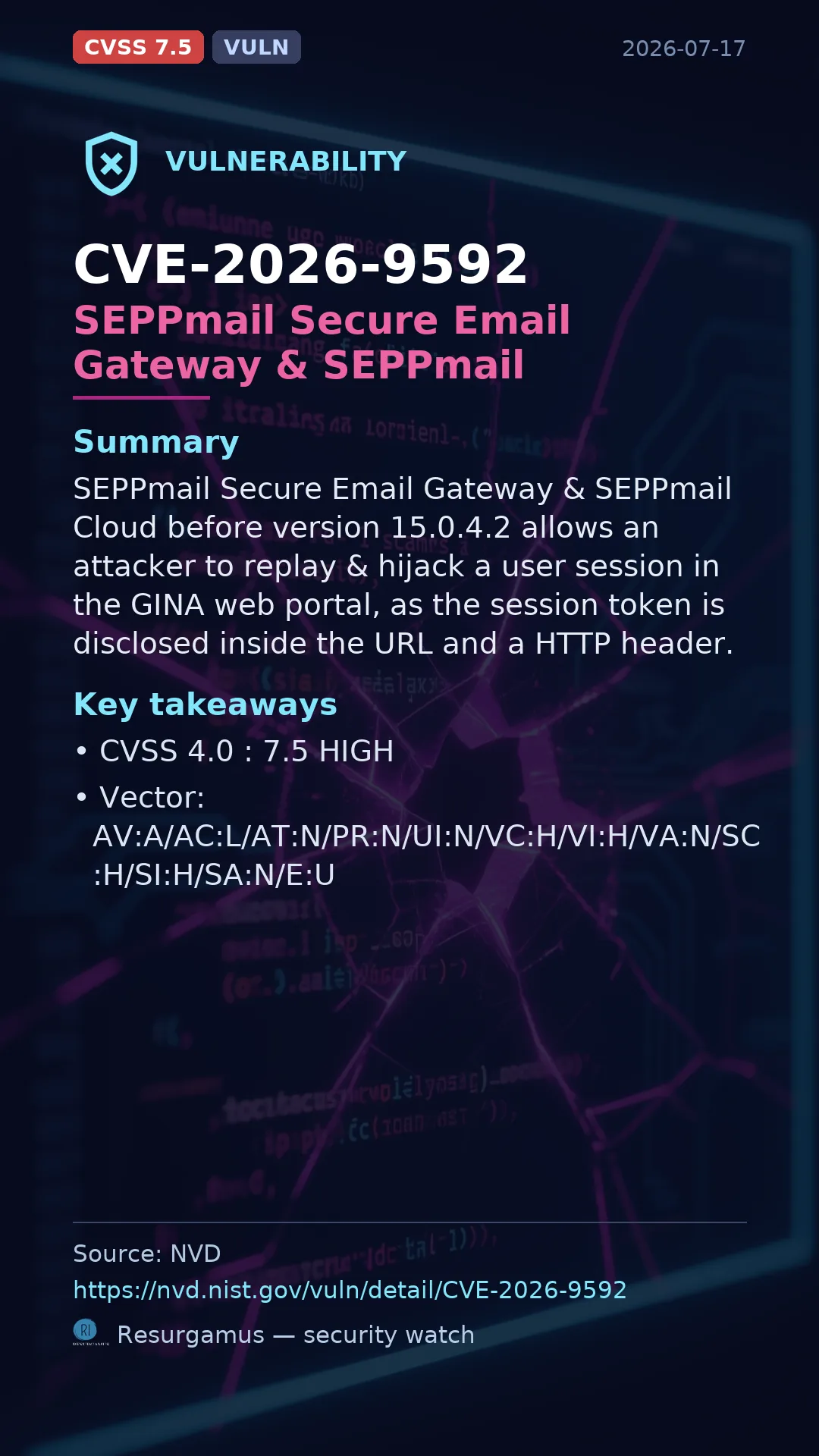 CVE-2026-9592 SEPPmail Secure Email Gateway & SEPPmail Vulnerability