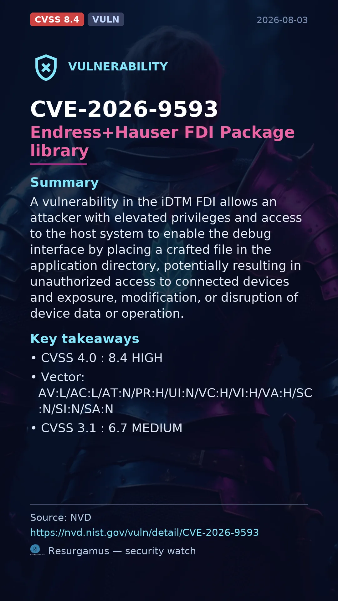 CVE-2026-9593 Endress+Hauser FDI Package library Vulnerability
