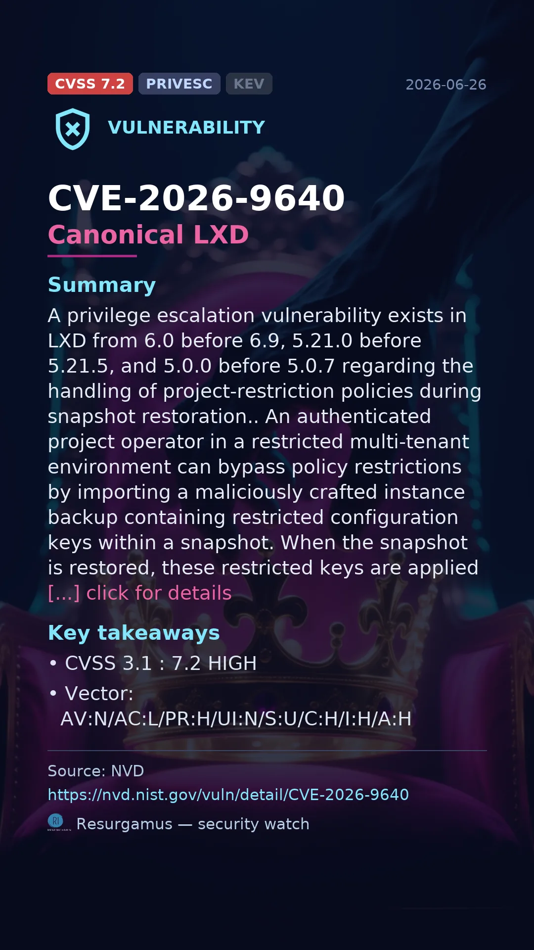 CVE-2026-9640 Canonical LXD Vulnerability