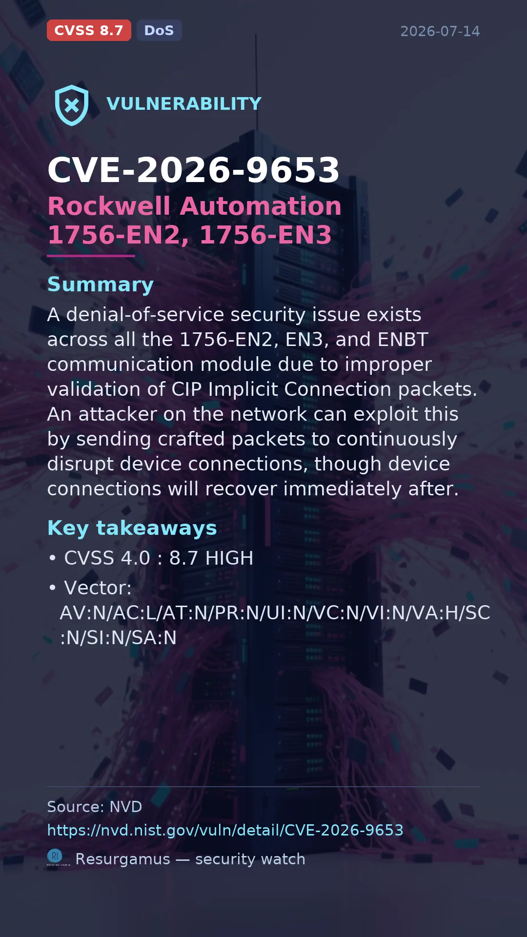 CVE-2026-9653 Rockwell Automation 1756-EN2, 1756-EN3 Vulnerability