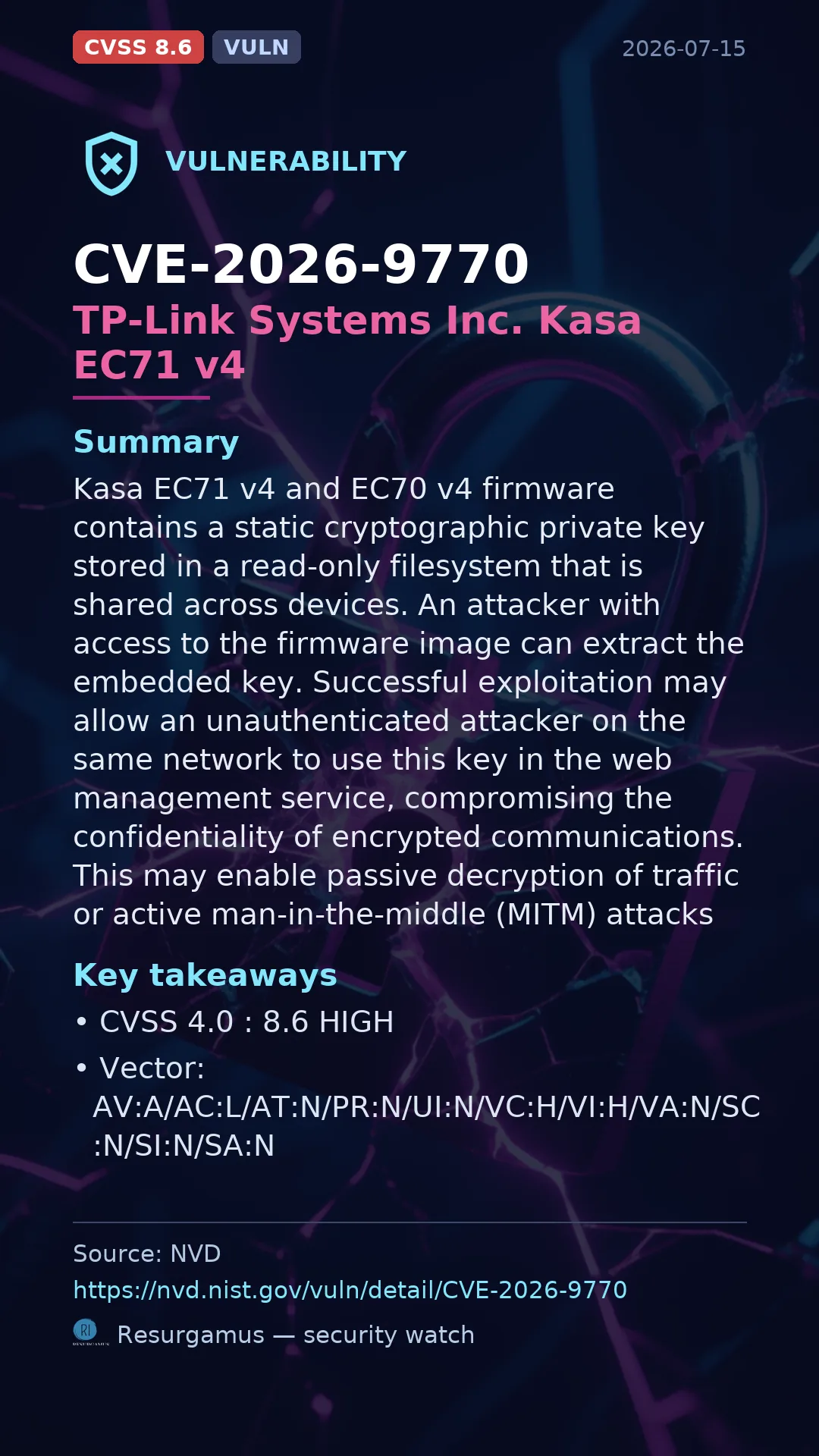 CVE-2026-9770 TP-Link Systems Inc. Kasa EC71 v4 Vulnerability
