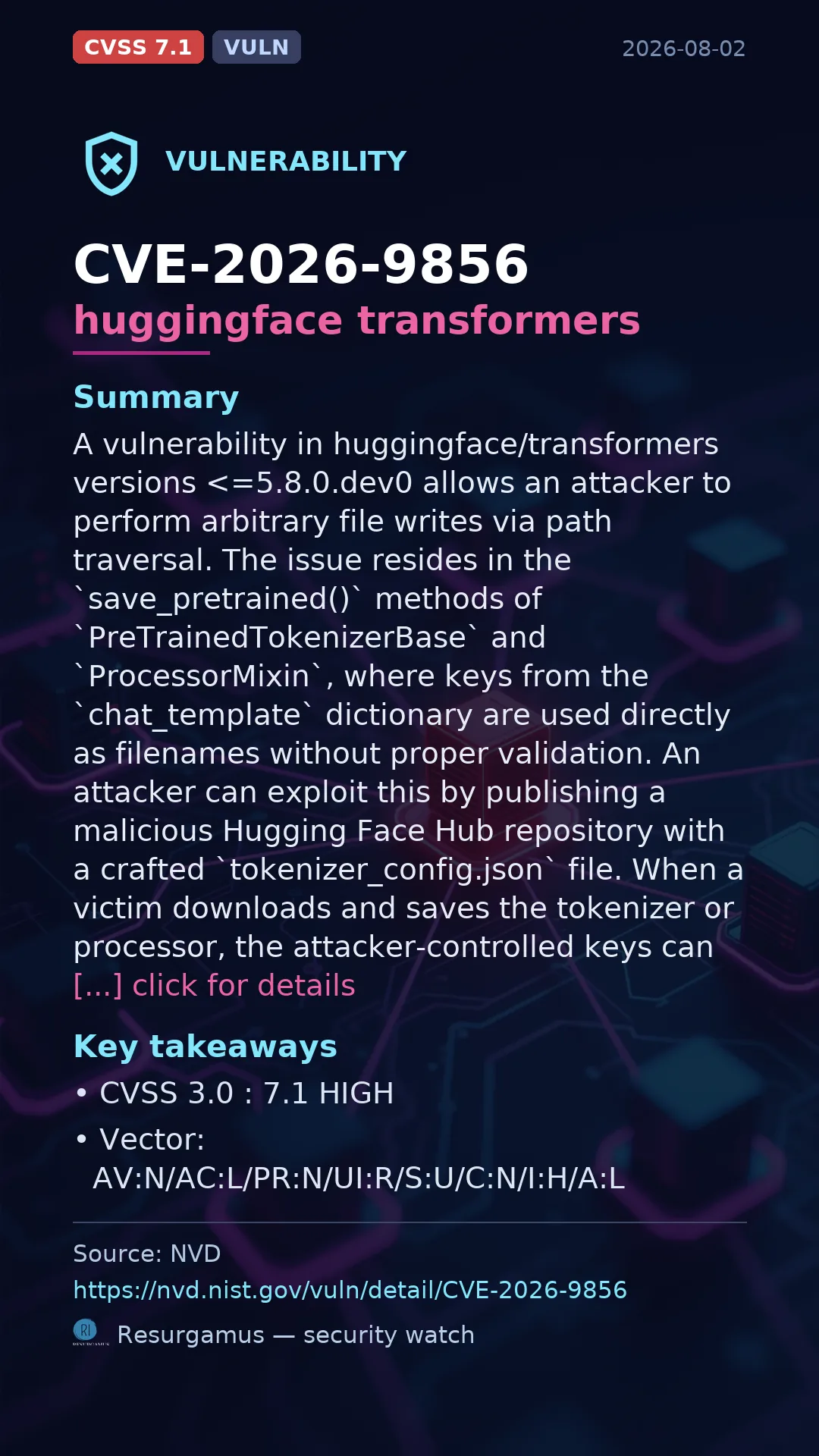 CVE-2026-9856 huggingface transformers Vulnerability
