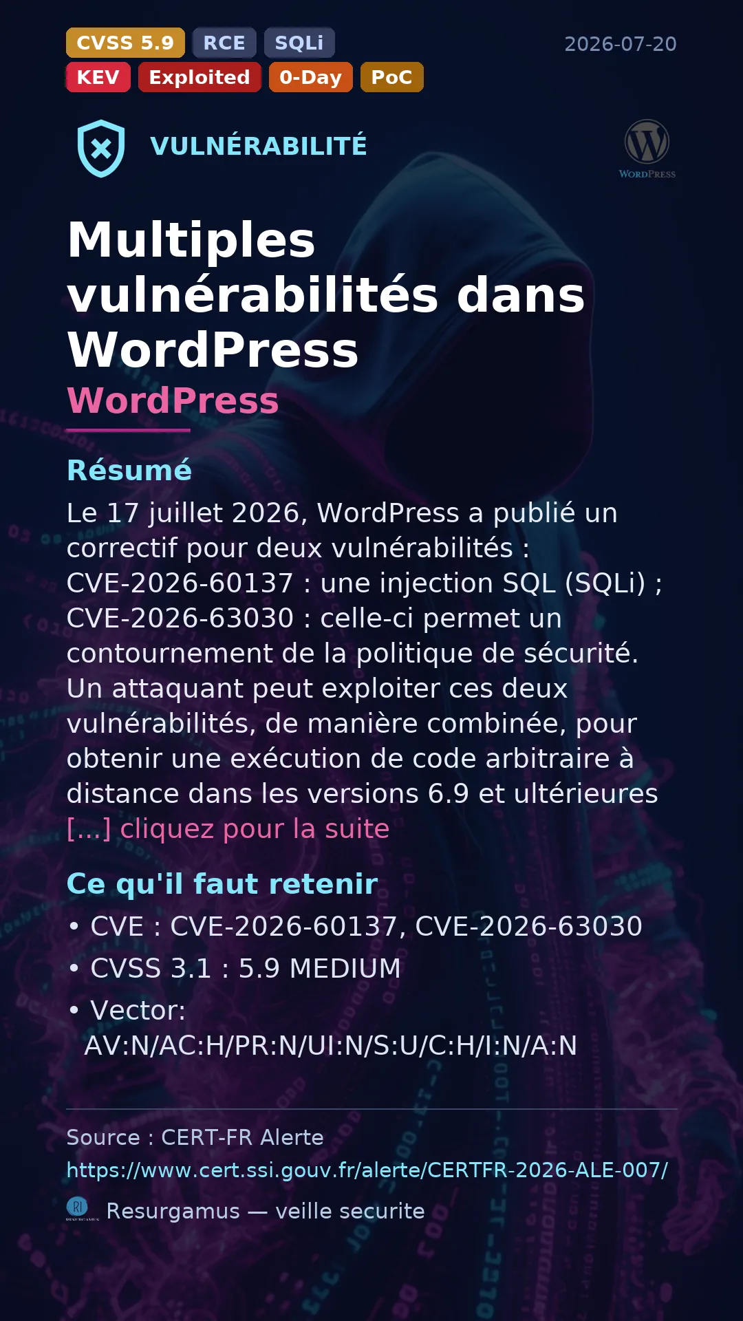 CVE-2026-60137 - WordPress - actively exploited (KEV) vulnerability