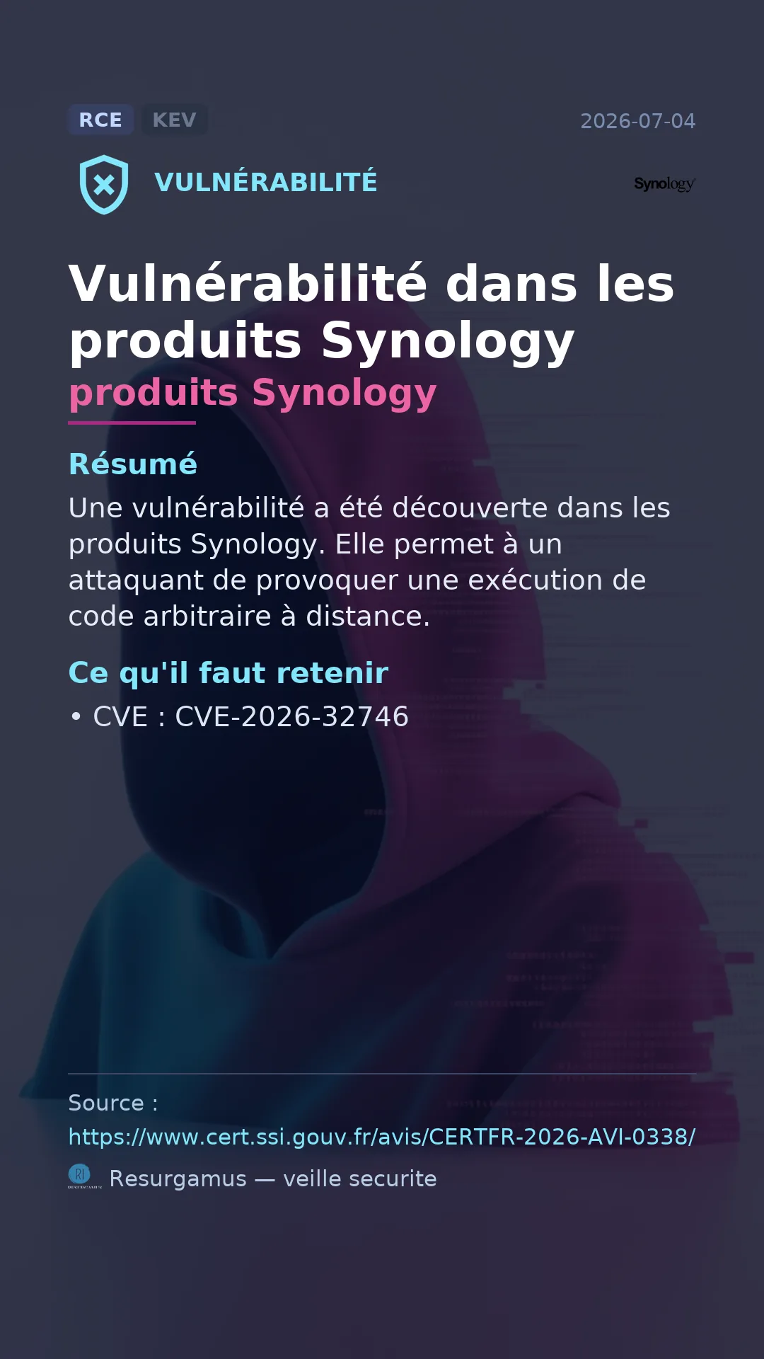 CVE-2026-32746 produits Synology Vulnerability