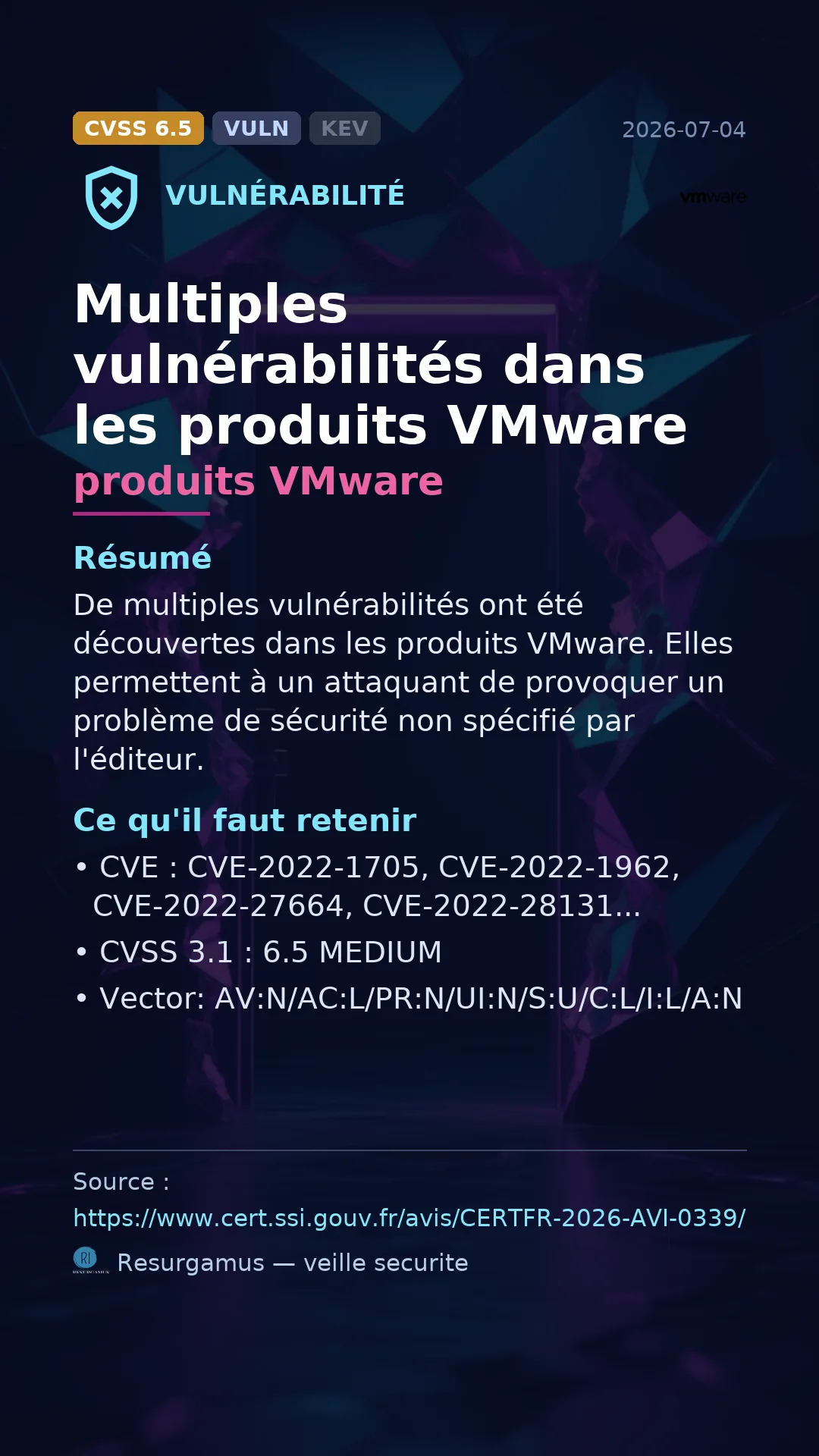 CVE-2022-1705 produits VMware Vulnerability