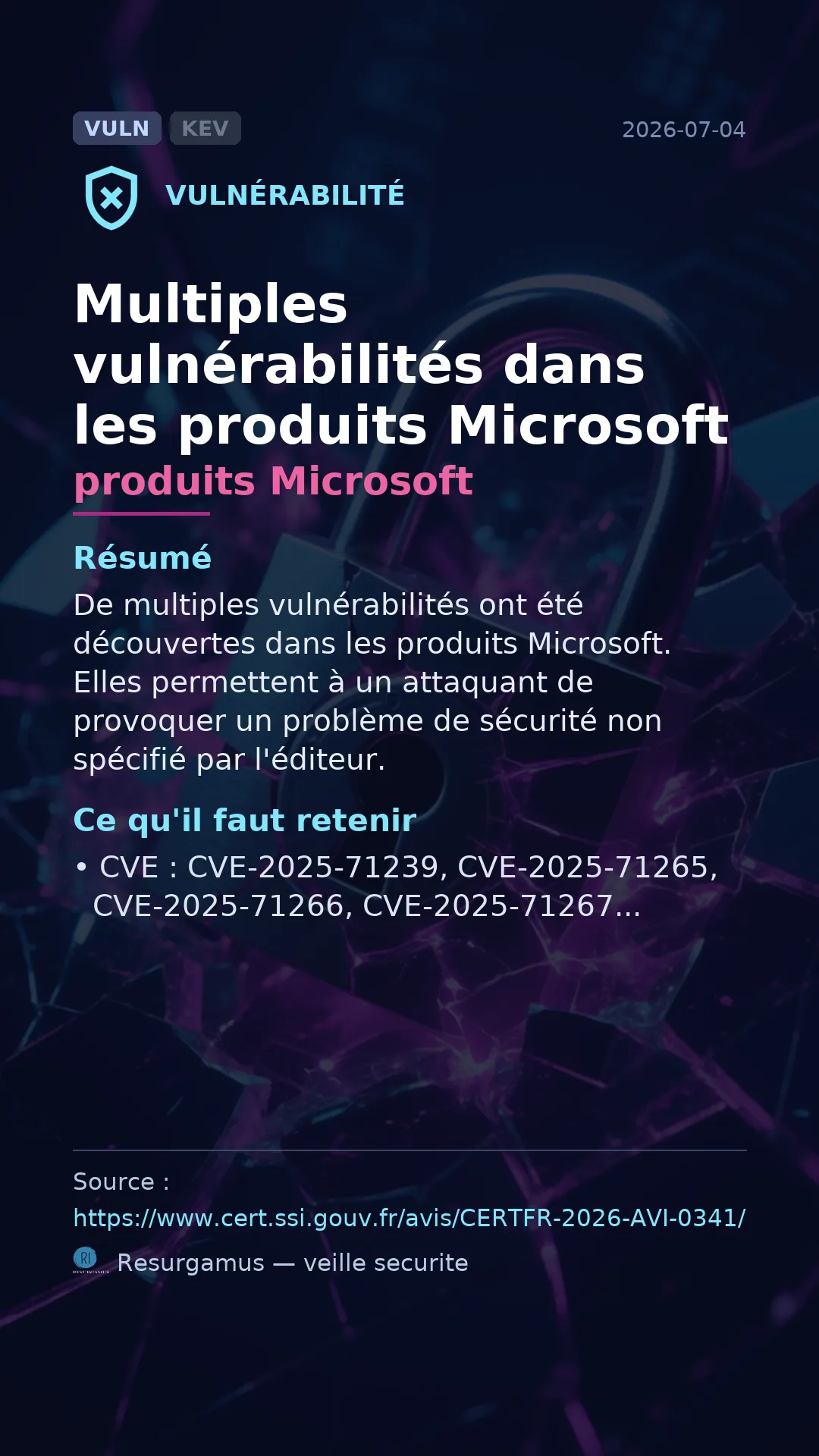 CVE-2025-71239 produits Microsoft Vulnerability