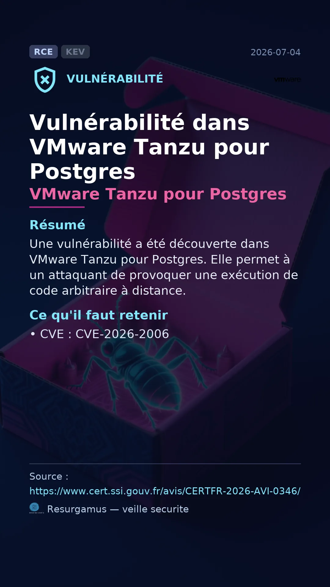 CVE-2026-2006 VMware Tanzu pour Postgres Vulnerability
