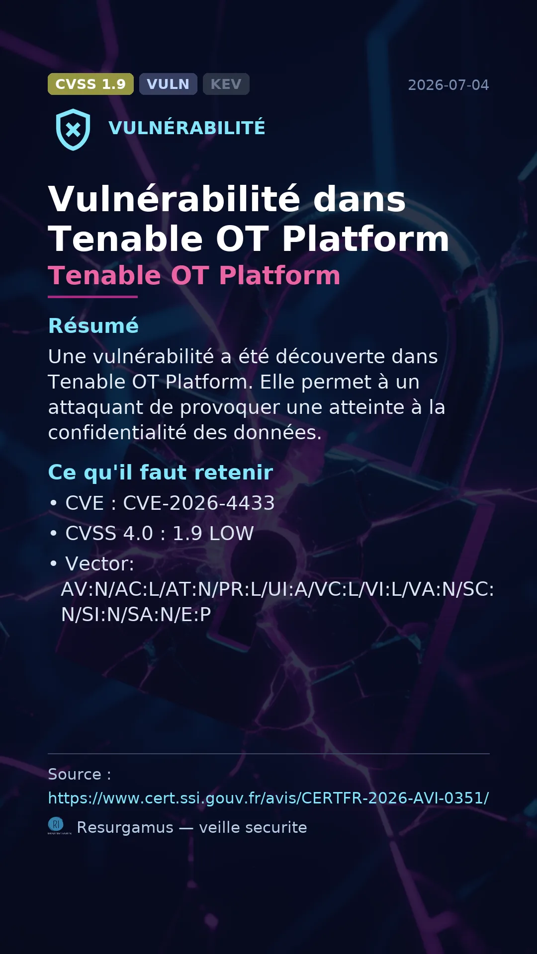 CVE-2026-4433 Tenable OT Platform Vulnerability